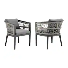 Armen Living - Zella Outdoor Patio Dining Chair in Aluminum with Light Gray Rope and Cushions - Set of 2 - Earl Gray