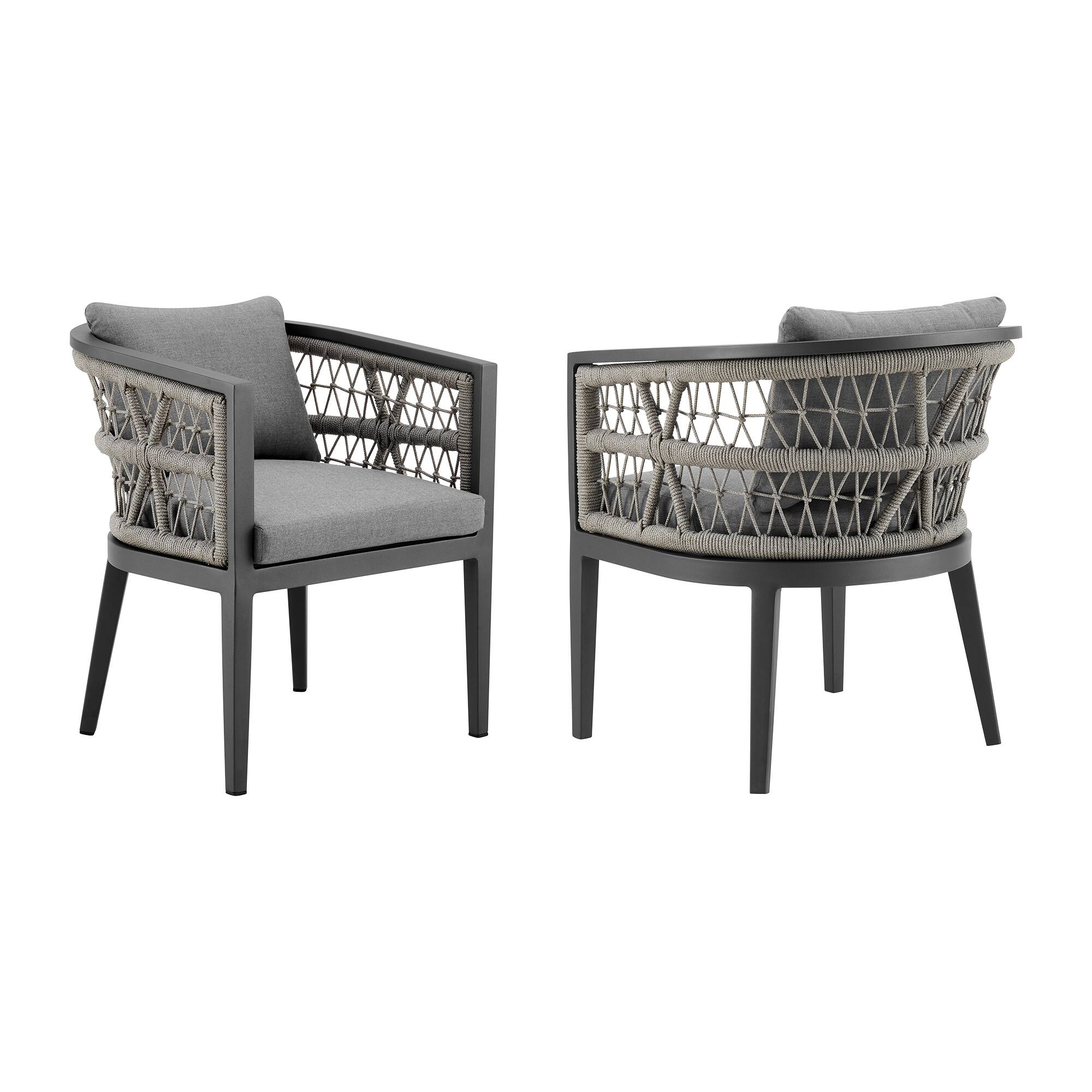 Armen Living - Zella Outdoor Patio Dining Chair in Aluminum with Light Gray Rope and Cushions - Set of 2 - Earl Gray