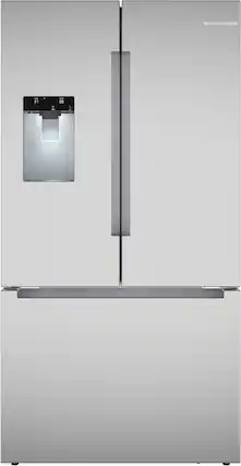 Front. Bosch - 100 Series 21.6 Cu. Ft. Bottom-Freezer French Door Counter-Depth Smart Refrigerator with External Water and Ice - Stainless Steel.