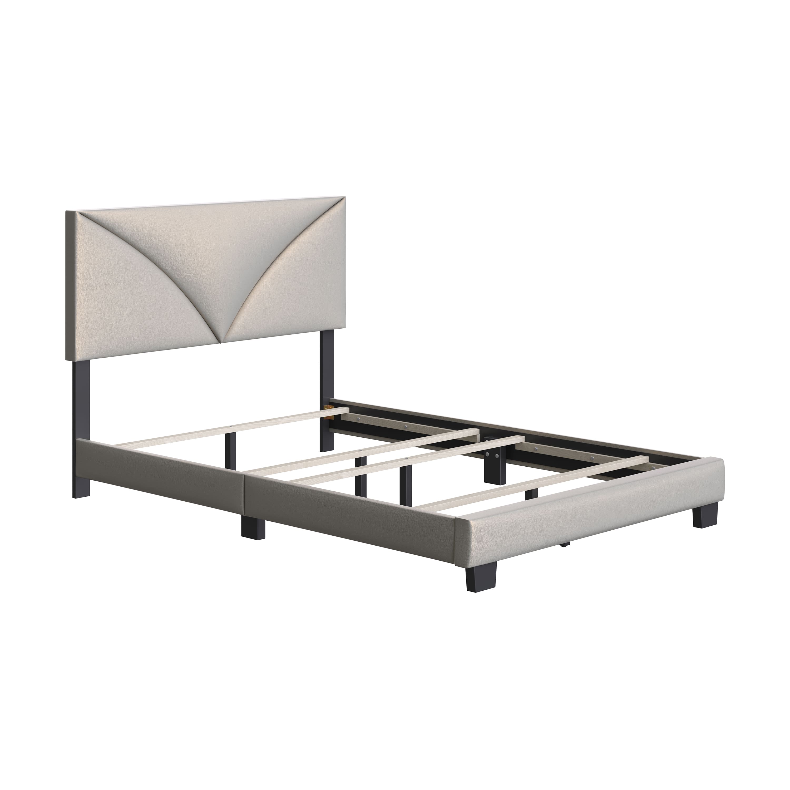 Front. Boyd Sleep - Cornerstone Upholstered Platform Bed Frame, 4 Slat Wood Support System, Box Spring Required, Twin - Silver.