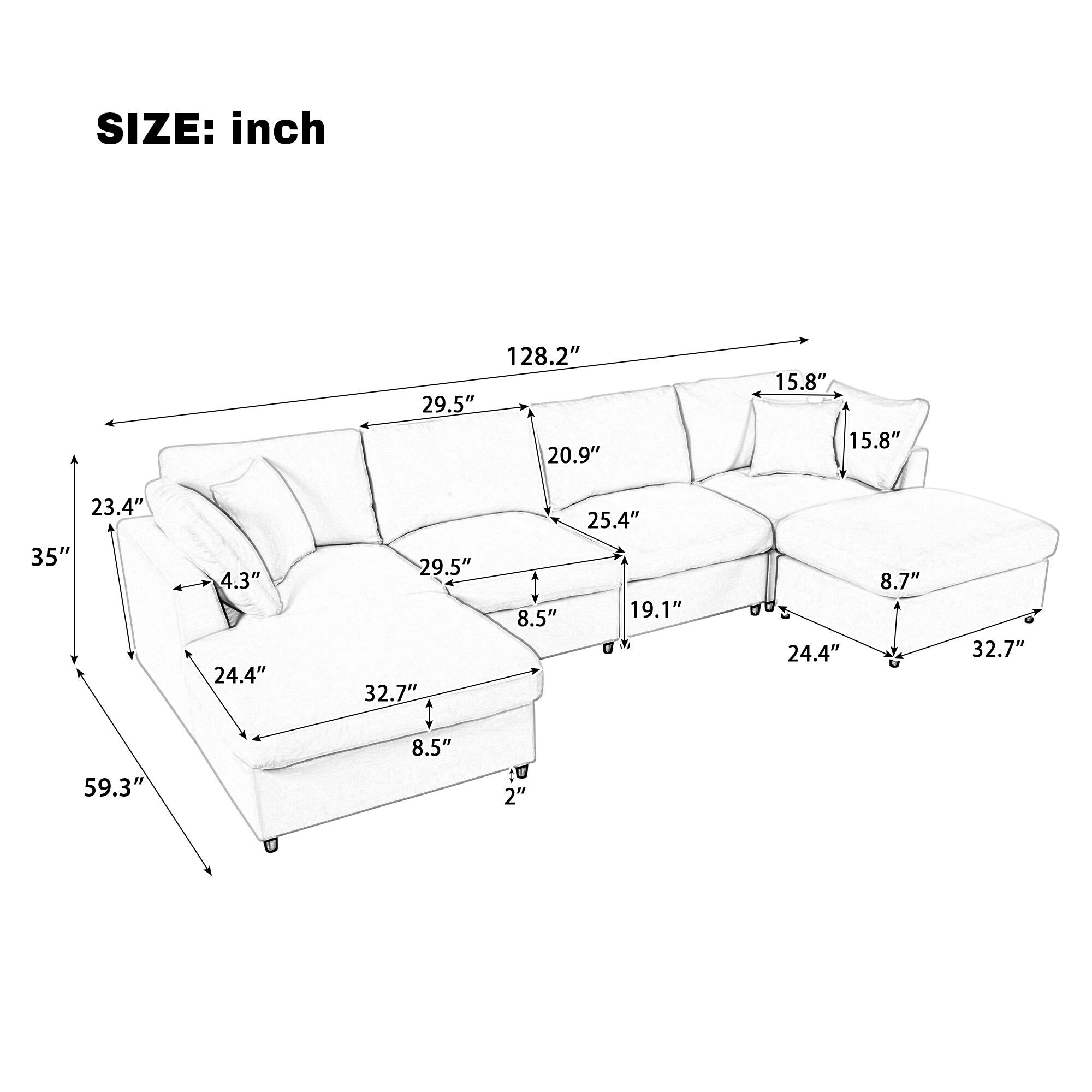 SIZE: inch  
128.2" 29.5" 20.9" 15.8" 15.8" 23.4" 35" 4.3" 24.4" 29.5" 32.7" 8.5" 25.4" 19.1" 24.4" 8.7" 32.7" 59.3" 8.5" 2"