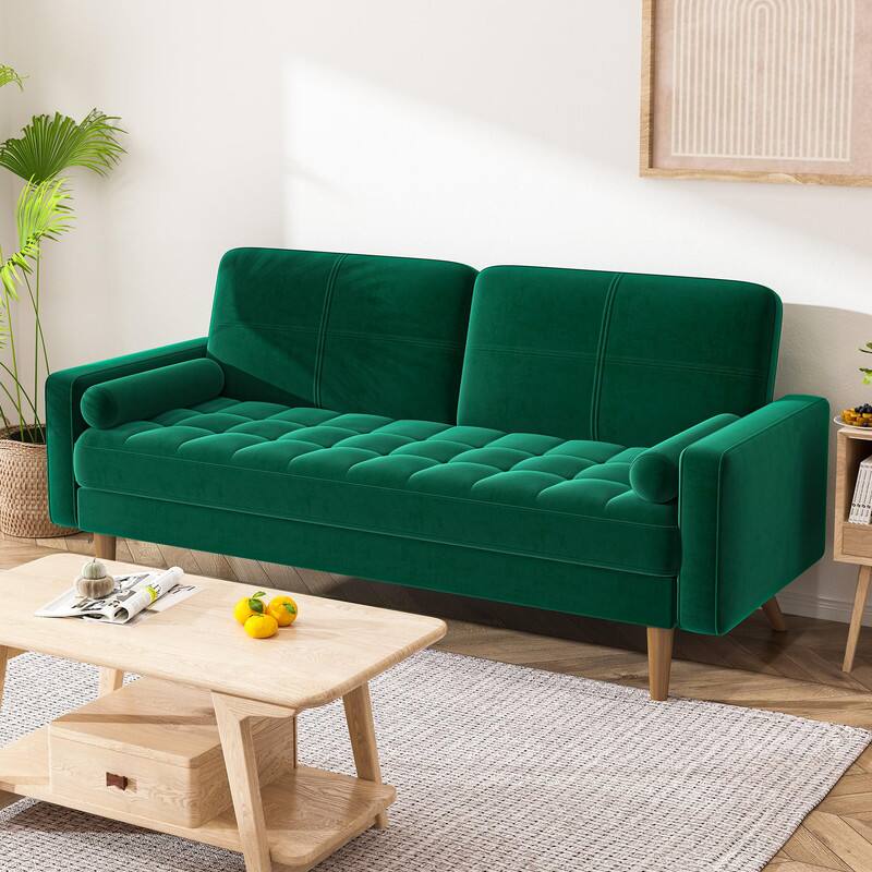 Angle. Vipbear - Vipbear 68"Loveseat Couch  Sofa Velvet Mid Century Modern Sofa Couch with Solid Wood Legs,Green - Green.
