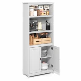 Furinno - Robin Multipurpose Open Shelves and Storage Cabinet, Pantry Cabinet, Kitchen Cabinet with Doors - White