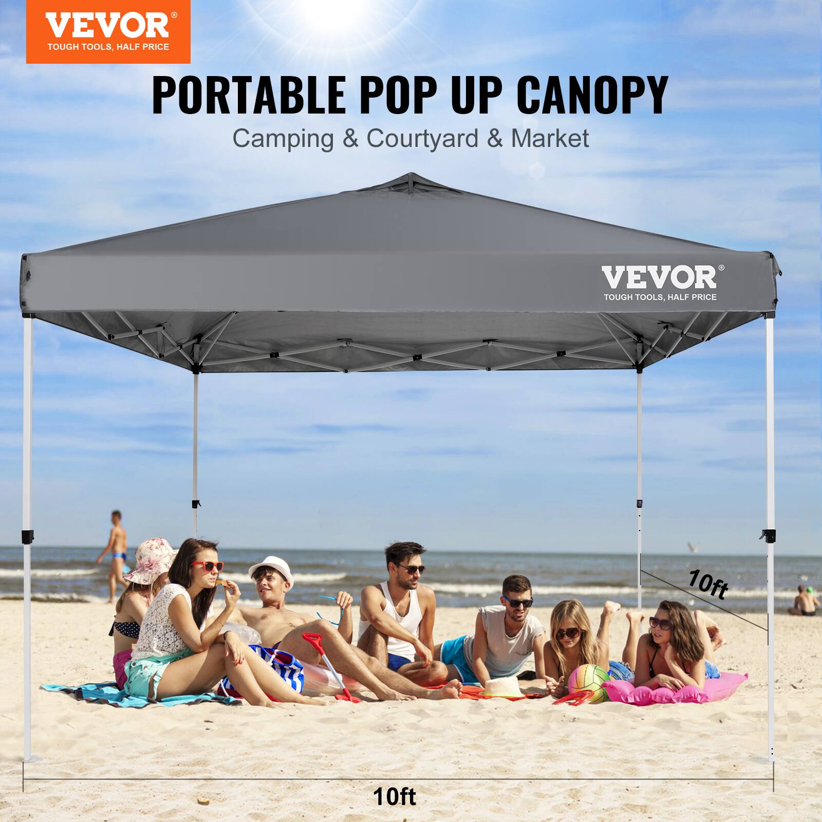 VEVOR  
TOUGH TOOLS. HALF PRICE  

PORTABLE POP UP CANOPY  
Camping & Courtyard & Market  

10ft