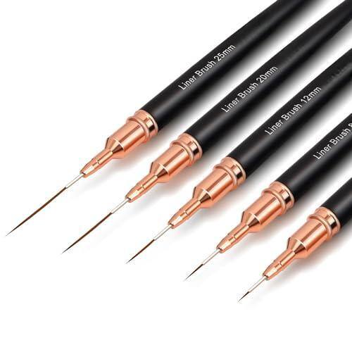 Stylel Star - Metallic Art Brushes 5Pcs Liner Brush Set Gel Polish Painting Design Pen Long Lines Thin Details Fine Drawing Sizes 25Mm