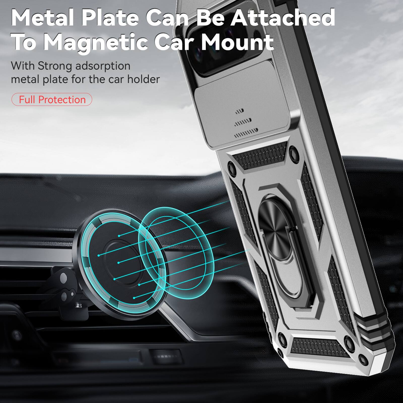 Metal Plate Can Be Attached To Magnetic Car Mount

With Strong adsorption metal plate for the car holder

Full Protection
