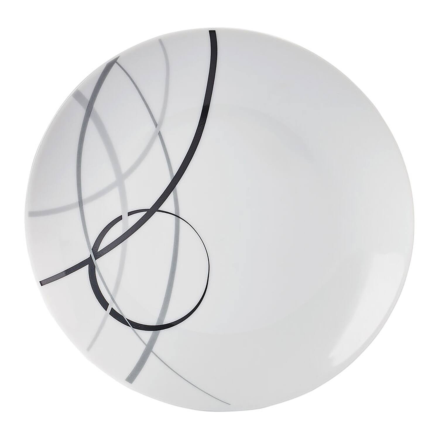 Back. Studio Nova - 12-Piece Porcelain Dinnerware Set Circles Pattern - White with Designs.