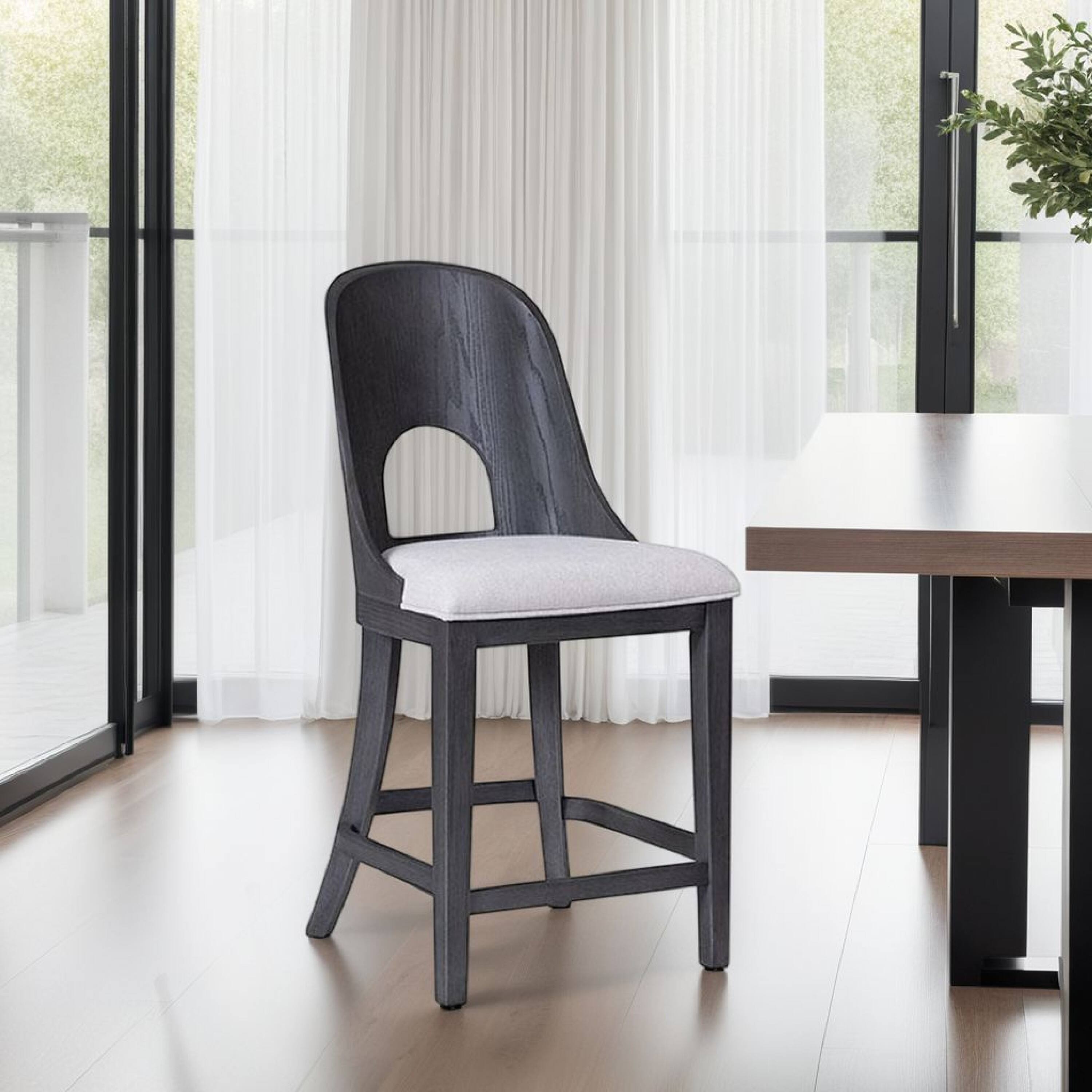 Alt View 5. Manhattan Lane - Zoko Counter Height Chair Set of 2, Curved Cut Out Back, Ash Gray Wood - Ash Gray, White.