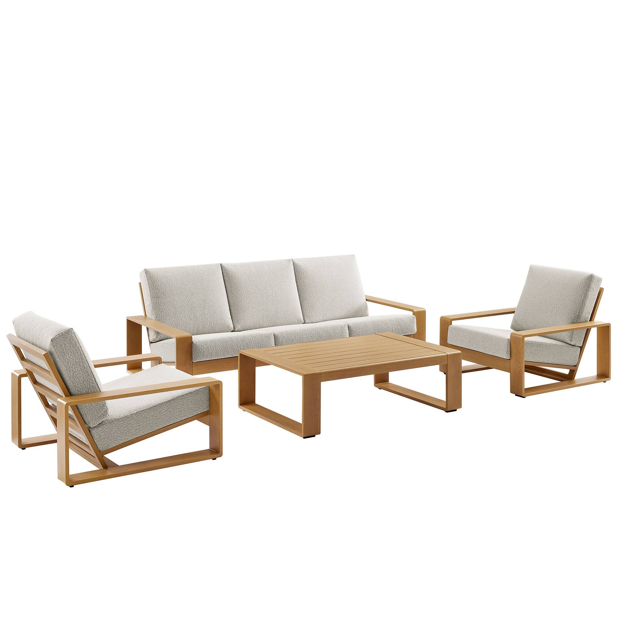 Left. Modway - Lirienne 4-Piece Outdoor Patio Aluminum Faux Wood Furniture Set - Ivory Natural.