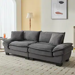 Tiramisubest - Corduroy Couch Loveseat Sofa with Pillows,Comfy Upholstered Deep Seat Sofa for Bedroom,Living Room,Office-Grey - Gray