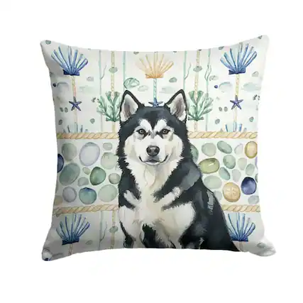 Front. Kitcheniva - 18" x 18" Coastal Sea Design Throw Pillow Home Decor Alaskan Malamute Black And White - Multicolor.
