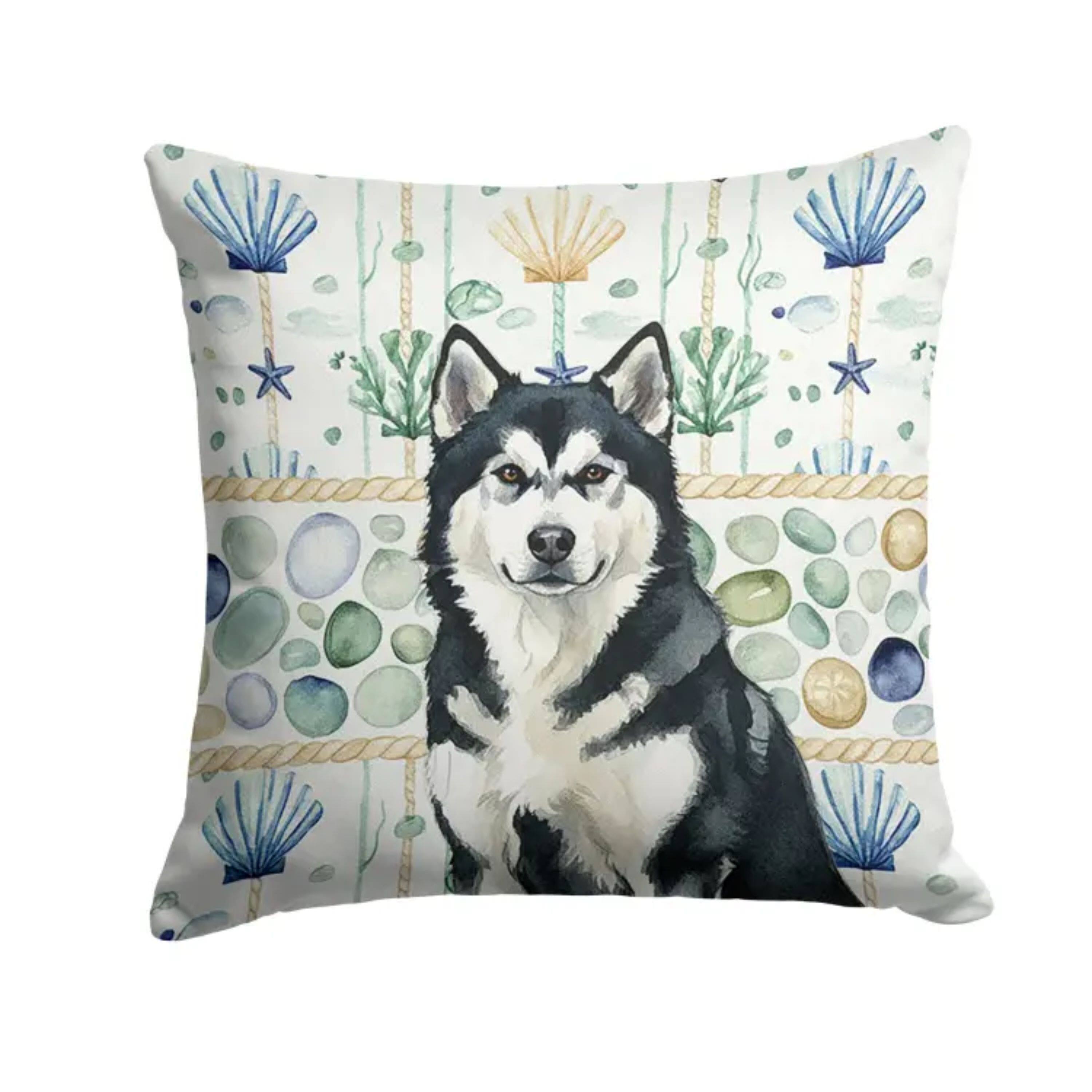 Front. Kitcheniva - 18" x 18" Coastal Sea Design Throw Pillow Home Decor Alaskan Malamute Black And White - Multicolor.