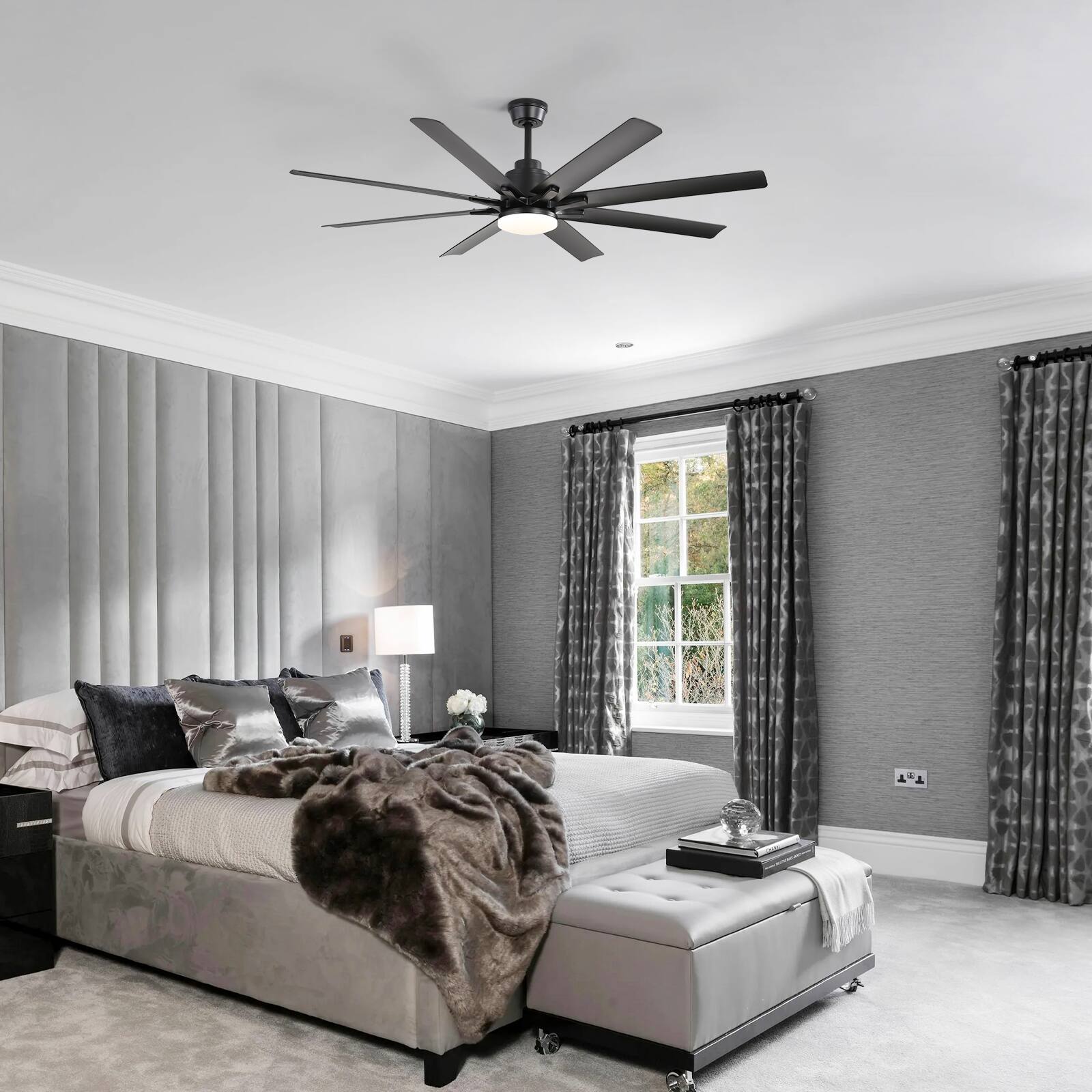 Alt View 4. Sofucor - Large Smart Ceiling Fan with Light, Indoor/Outdoor, Alexa/Google/App Control, 8 ABS Blades, Remote - Black-52inch.