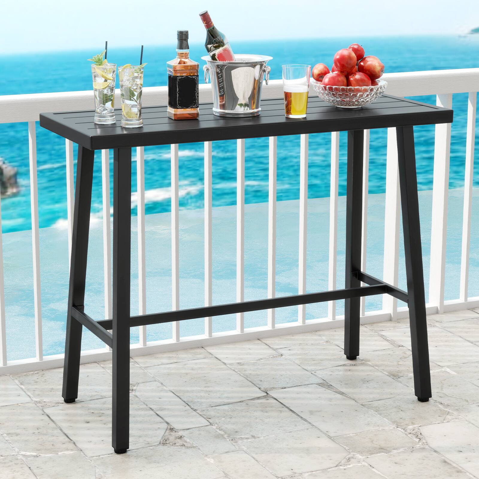 Alt View 1. Gymax - Gymax Metal Frame Rectangle Dining Table Accommodates 4-6 People w/ Foot Pedal - Black.