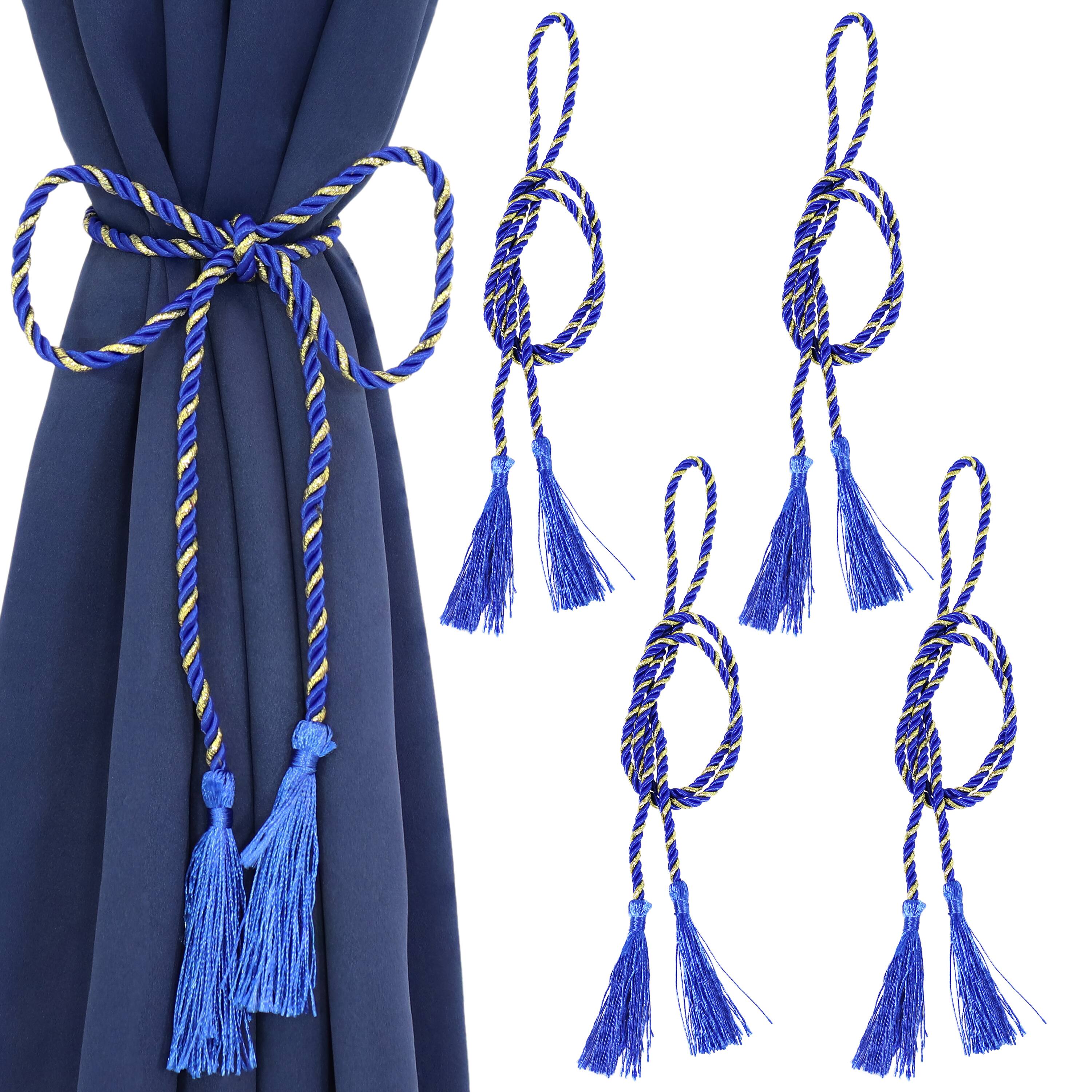 Alt View 4. Sunnydaze - Rope Indoor and Outdoor Curtain Tiebacks - Set of 4 - Blue.