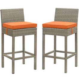 Conduit Outdoor Patio Wicker Rattan Bar Stool Set of 2 by Modway - Light Gray Orange