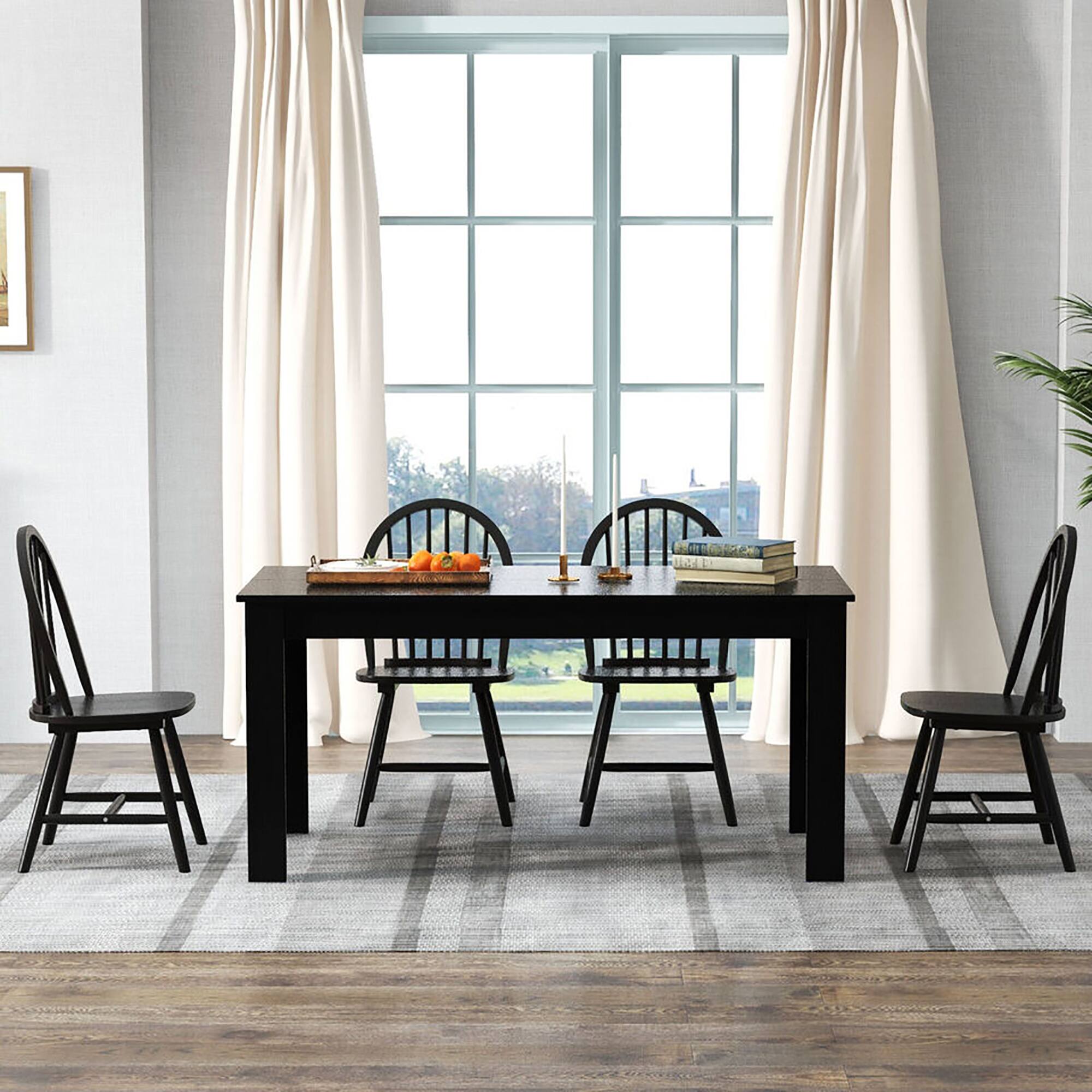 Alt View 3. Gymax - Gymax 5 PCS Dining Set Rectangular Wooden Dining Table 4 Windsor Chairs Kitchen Black - Black.