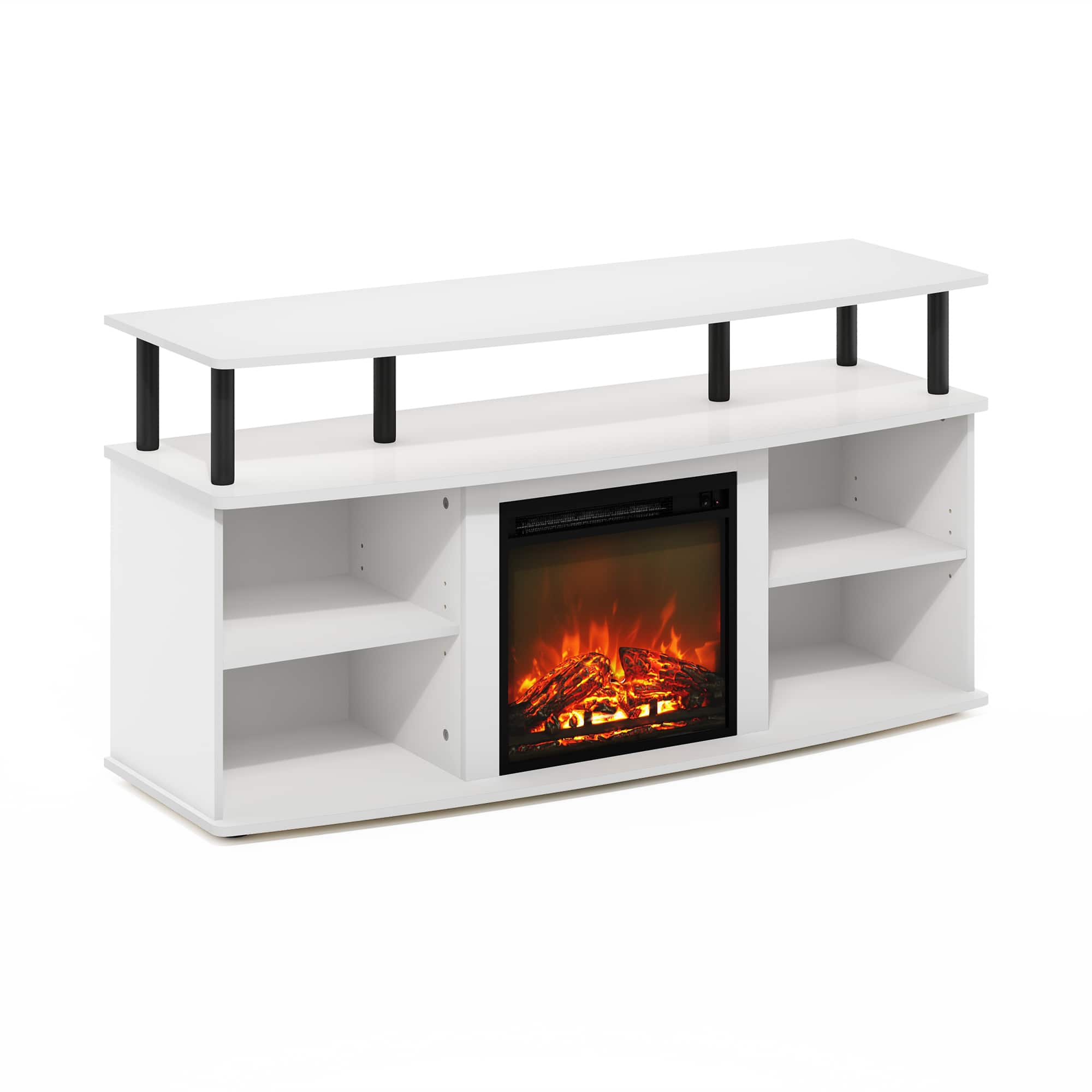 Furinno - Jensen Open Shelving Storage Fireplace Entertainment Center for TV up to 55 Inch - Solid White/Black