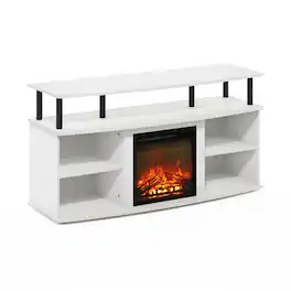Furinno - Jensen Open Shelving Storage Fireplace Entertainment Center for TV up to 55 Inch - Solid White/Black