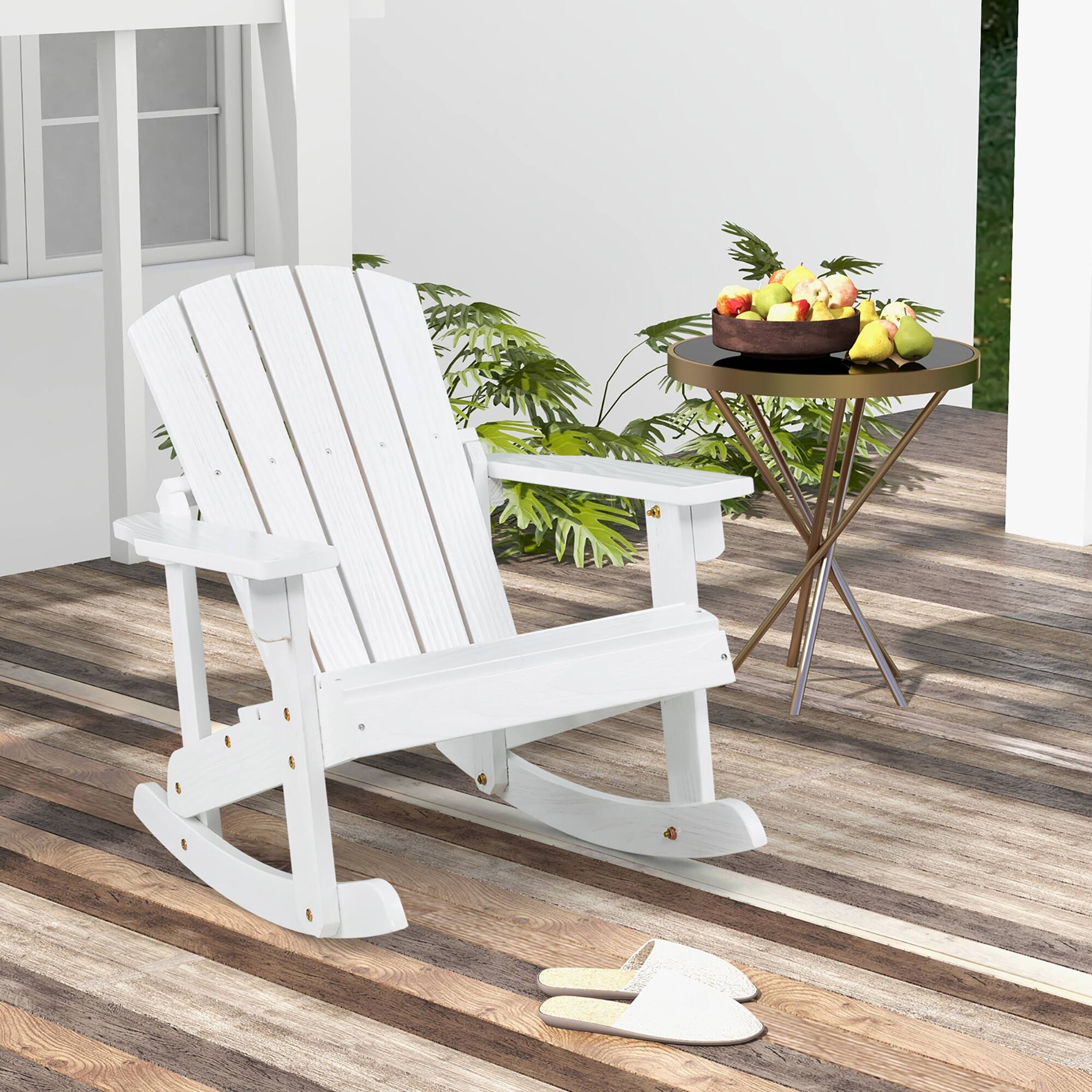Alt View 2. Gymax - Gymax Kid Adirondack Rocking Chair Outdoor Solid Wood Slatted seat Backrest White - White.