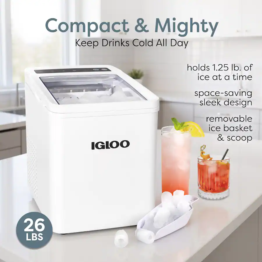 Igloo 26 Pound Automatic Portable Countertop Ice Maker Machine White ...