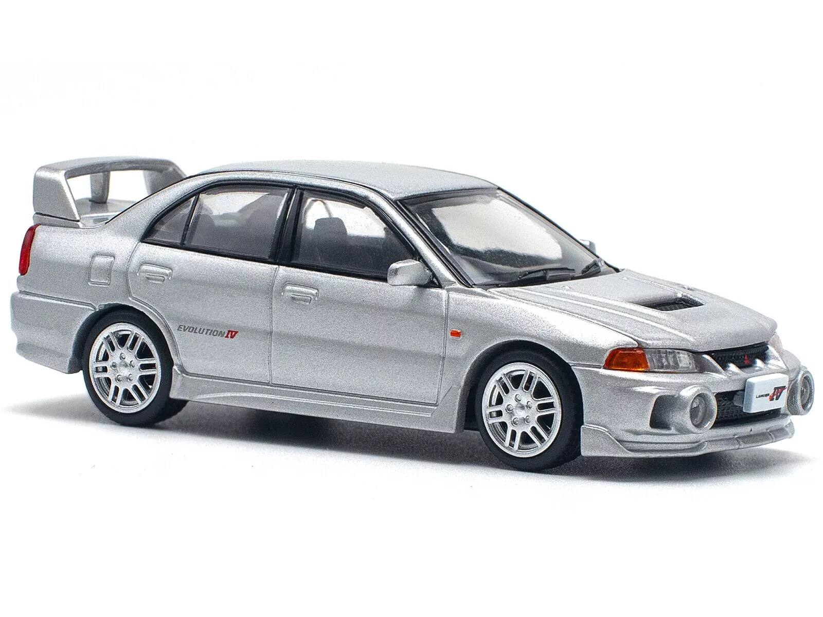 Alt View 4. Pop Race - Mitsubishi Lancer Evolution IV RHD (Right Hand Drive) Steel Silver Metallic 1/64 Die Cast Model Car by Pop Race.
