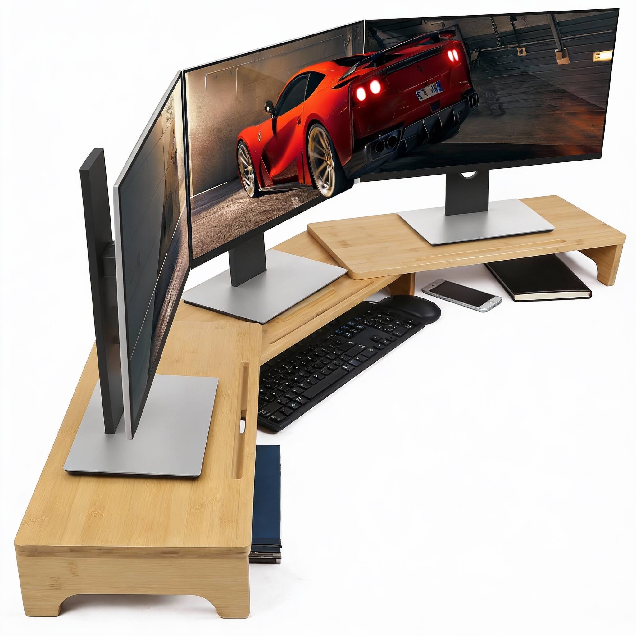 Front. Frangdom - Bamboo Monitor Stand Riser 3-Shelf Adjustable Length Angle - 60.7" Bamboo.
