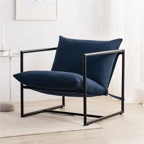Back. SlickBlue - Stylish Upholstered Accent Chair with Metal Frame – Modern Seating for Home or Workspace - Navy Blue.
