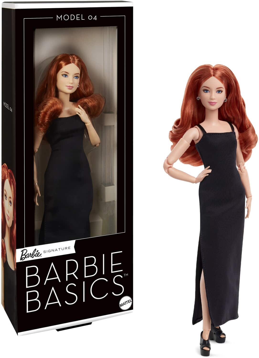 Mattel - Collectible - Barbie Basics Collectible Doll, Model 04 With Red Curly Hair, Black Dress & Platform- COLLECTABLES - Multicolor