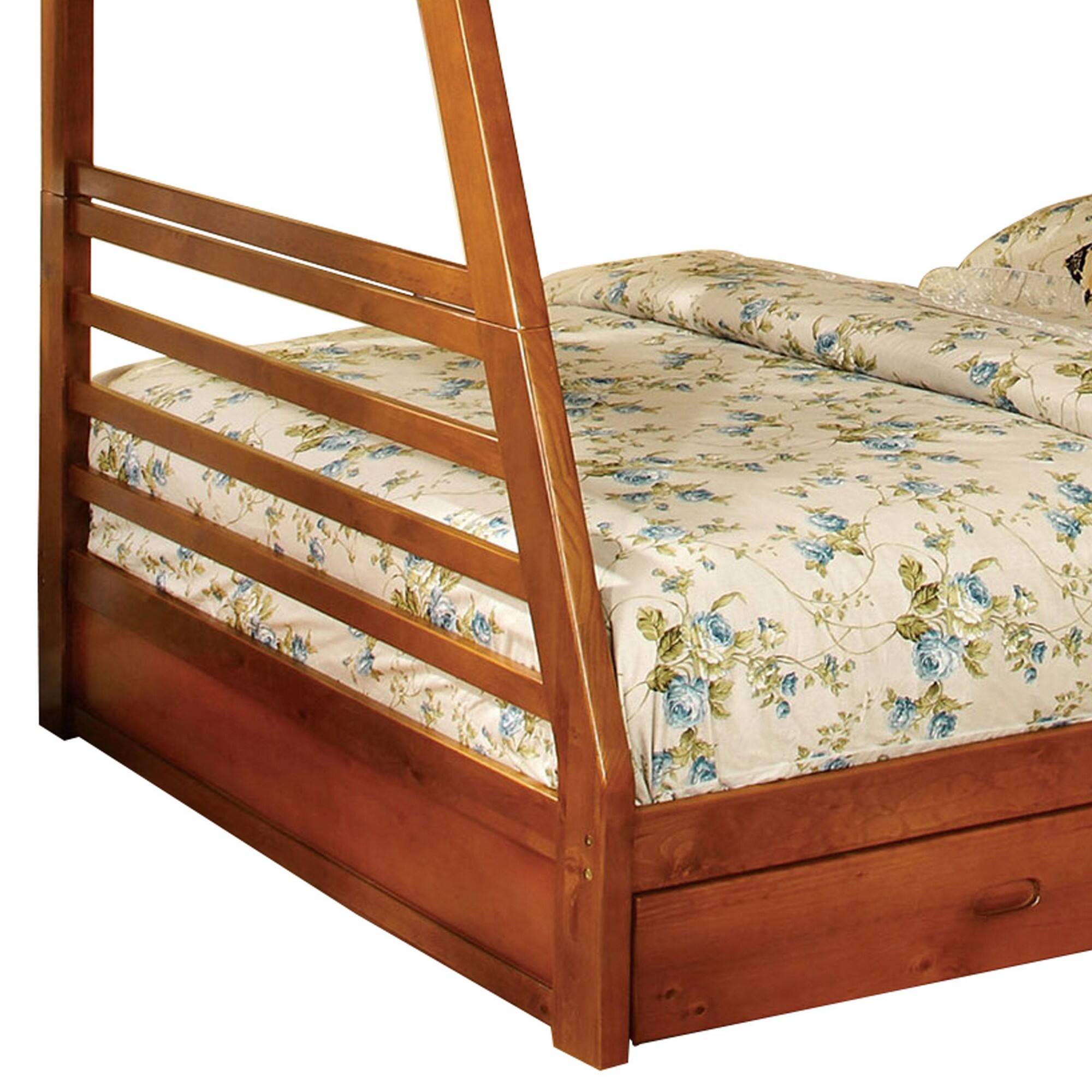 Alt View 2. Manhattan Lane - Transitional Style Twin Over Full Bunk Bed with Drawers, Oak Brown - Brown.