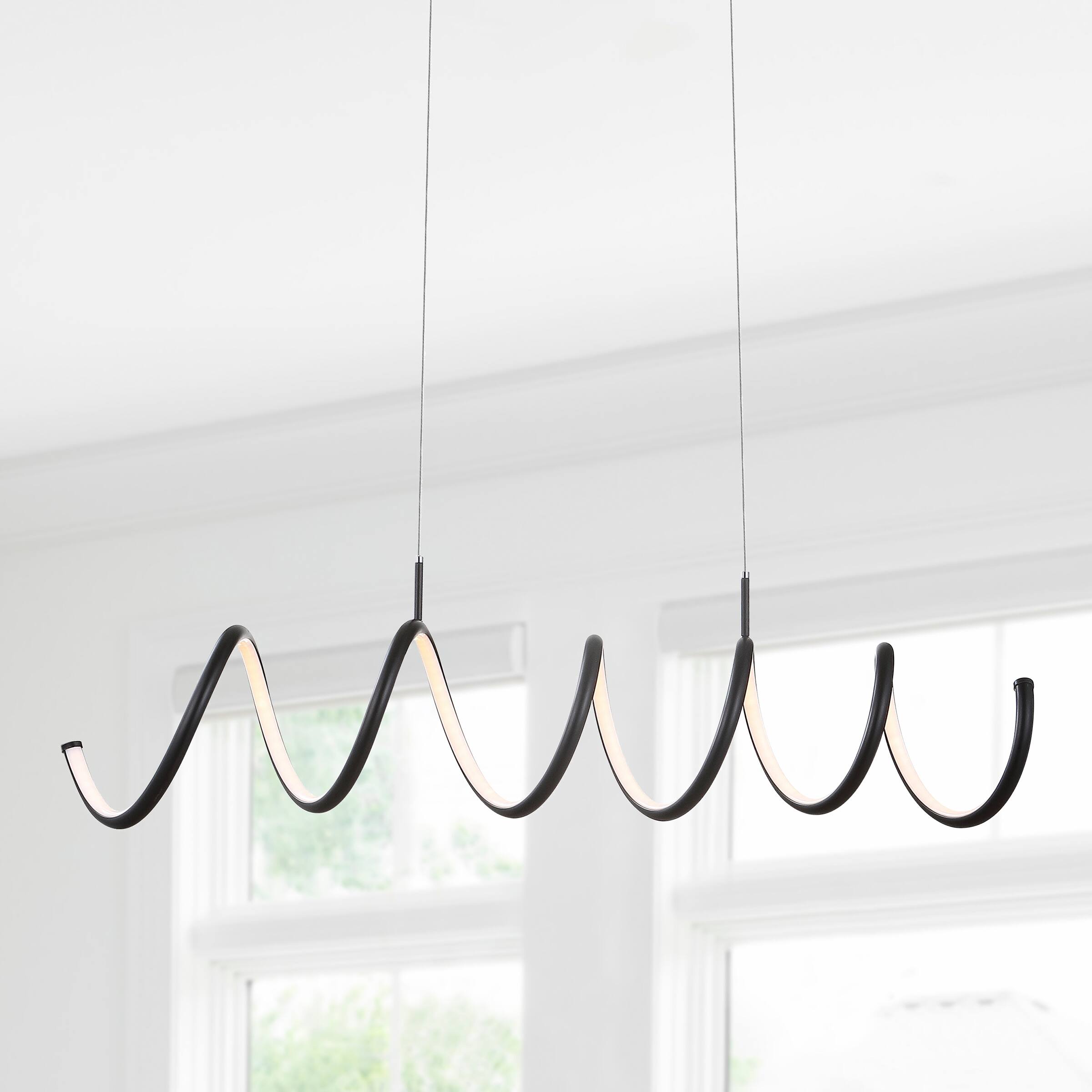Alt View 1. Jonathan Y - Ali 31" Dimmable Adjustable Integrated LED Metal Linear Pendant, Black - Black.