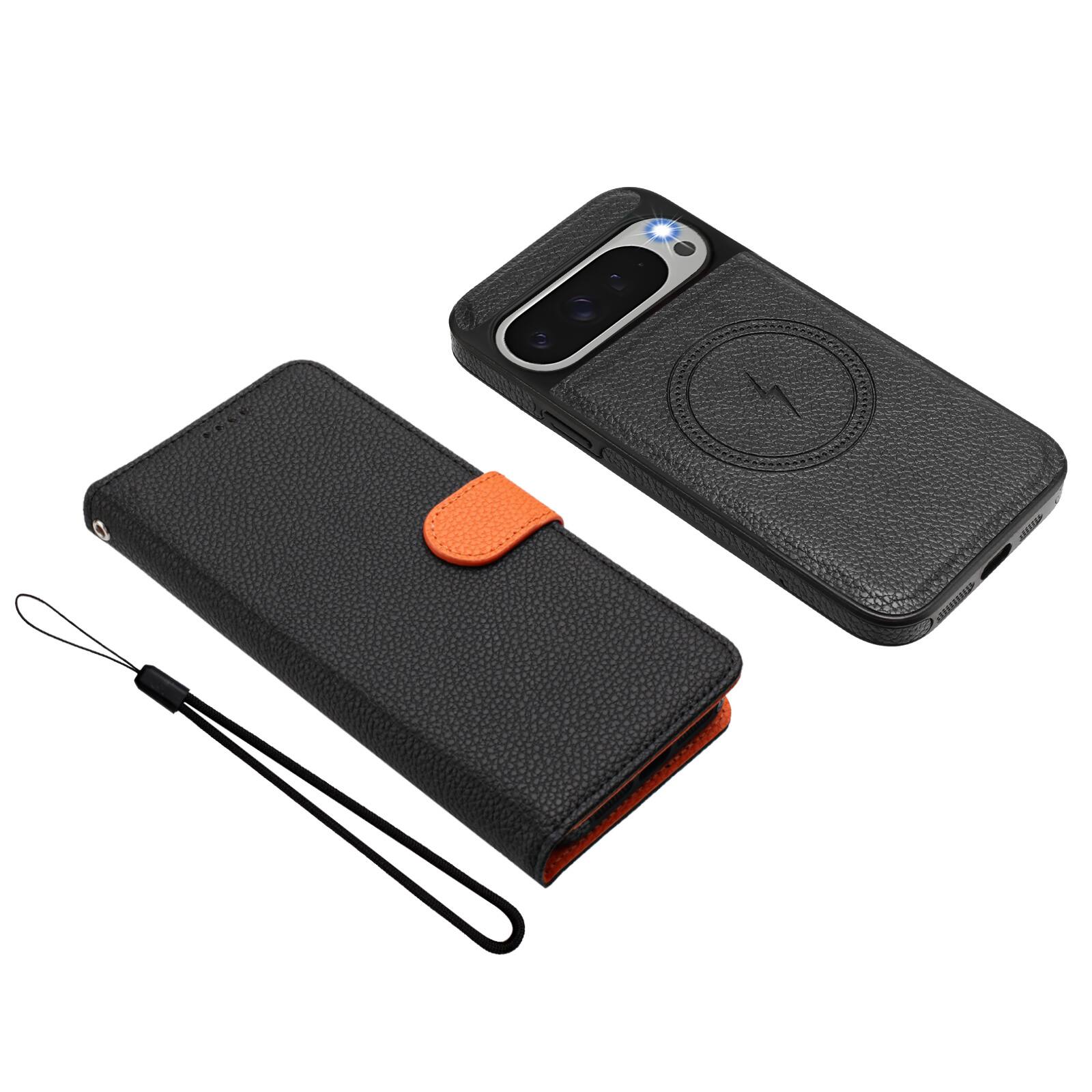 Alt View 4. Dteck - Magnetic Detachable 2-in-1 Wallet Case for Google Pixel 10 Pro XL, PU Leather Flip Cover with Card Slots & Wrist Strap - Black.