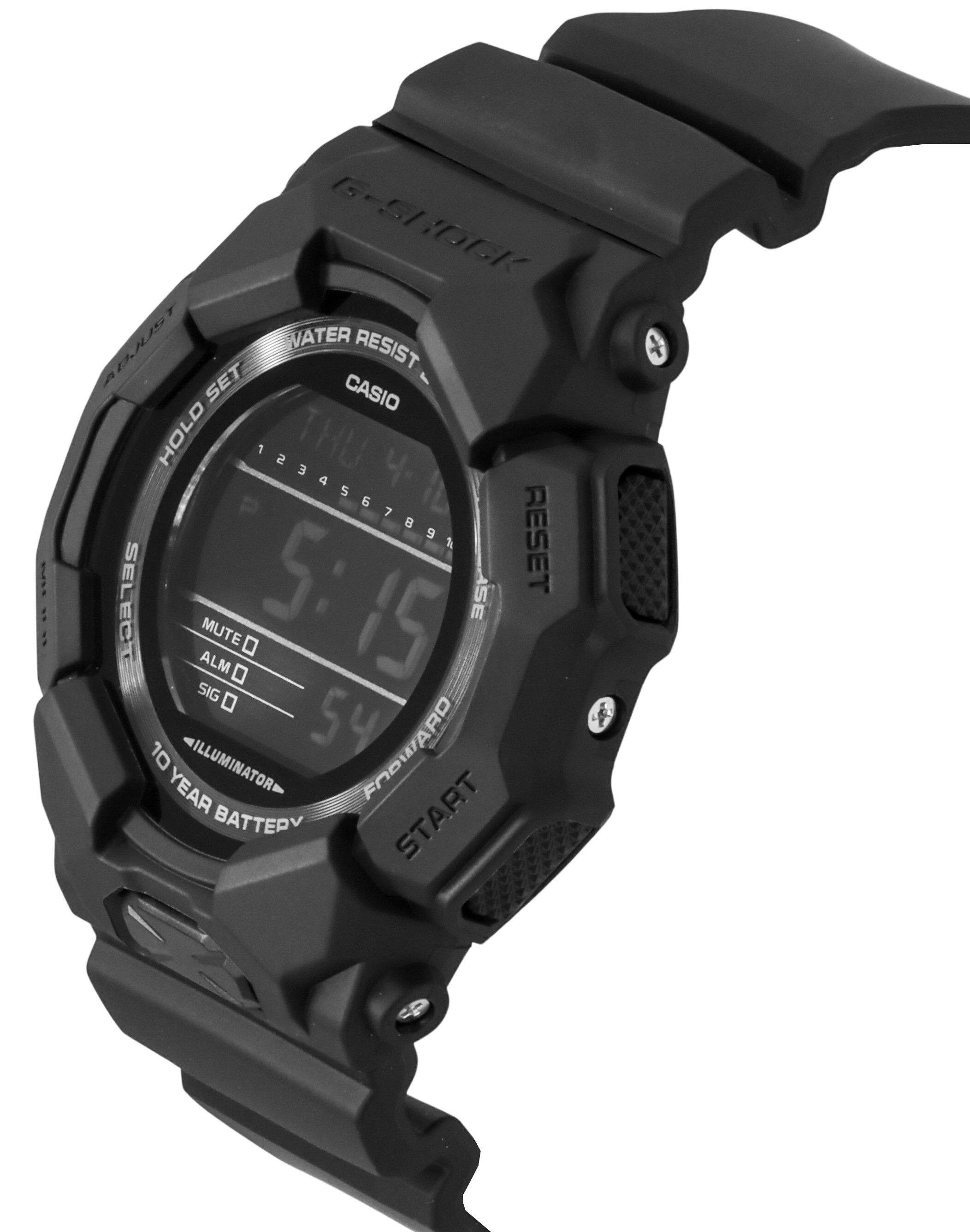 G-SHOCK  
ADJUST  
WATER RESIST  
CASIO  
HOLD  
SET  
RESET  
SELECT  
MUTE  
ALM  
SIG  
ILLUMINATOR  
10 YEAR BATTERY  
START  
FORWARD