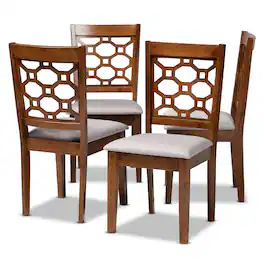 Baxton Studio - Peter Modern Fabric Upholstered and Finished Wood 4-Piece Dining Chair Set - Grey/Walnut brown