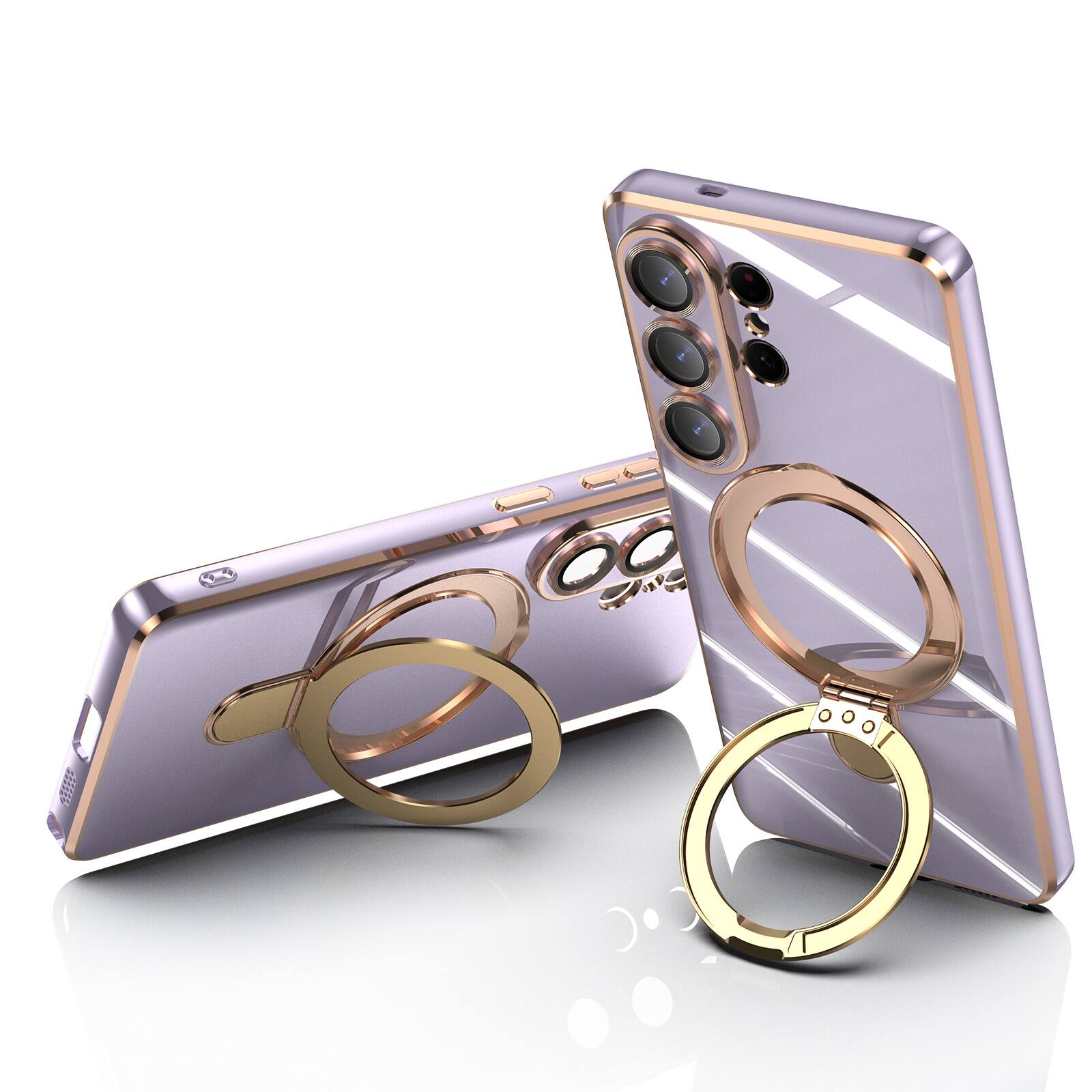 Alt View 2. Dteck - Mag Safe Case for Samsung Galaxy S26 Ultra,Slim Plated Bumper Shockproof TPU Case w/ Metal Stand + Tempered Lens Film - Lightpurple.