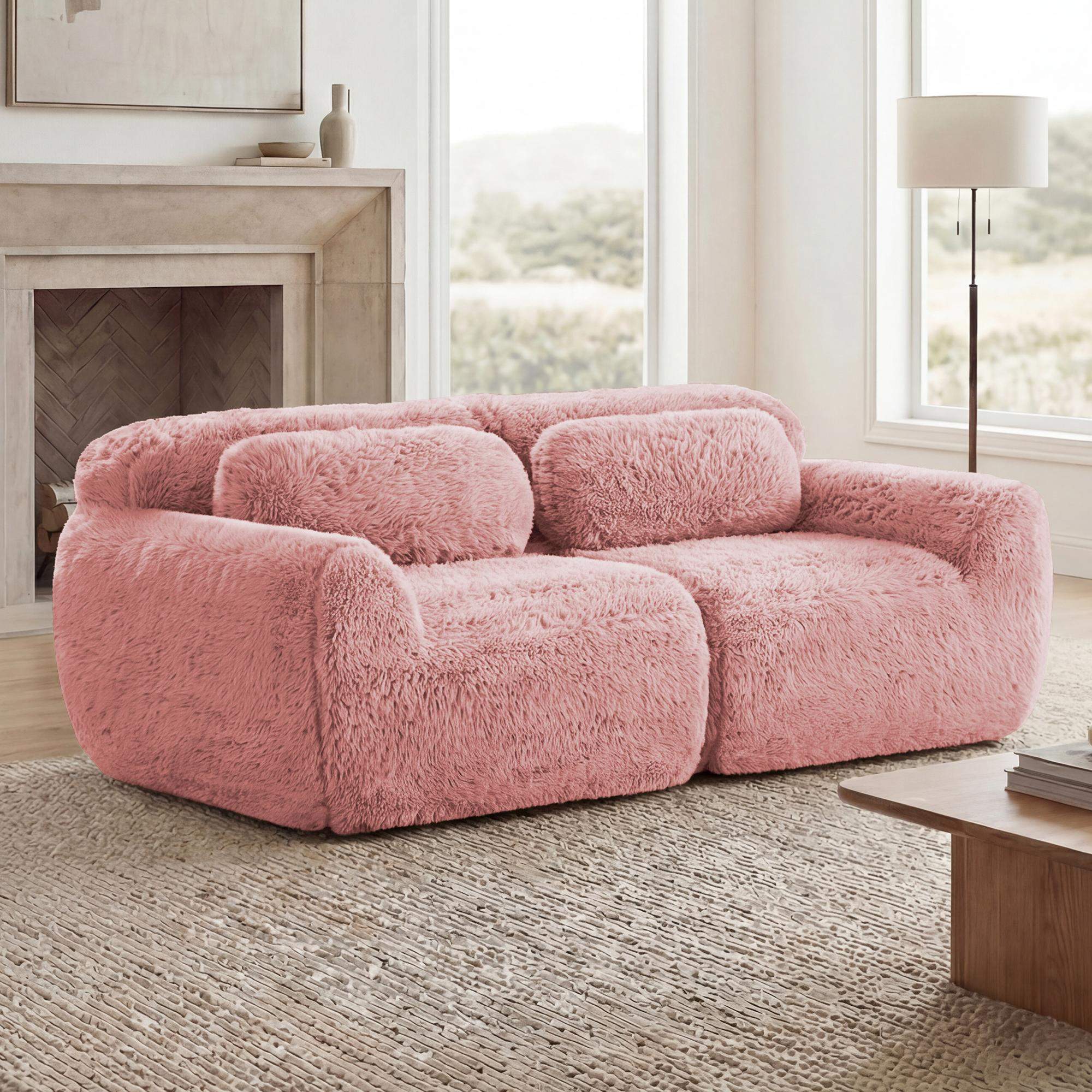 Angle. Roomtec - 2seater Modular Sectional Sofa CouchesSoft Fluffy Plush Fabric Bottom AntiSlip Design32D High Density SpongeNo Assembly - Pink.