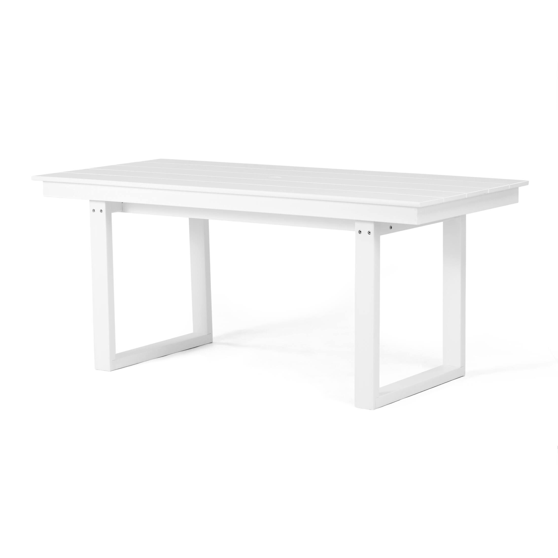Back. WestinTrends - WestinTrends Paloma 7-Piece Modern HDPE Outdoor Patio Dining Table Set With Umbrella Hole - White.