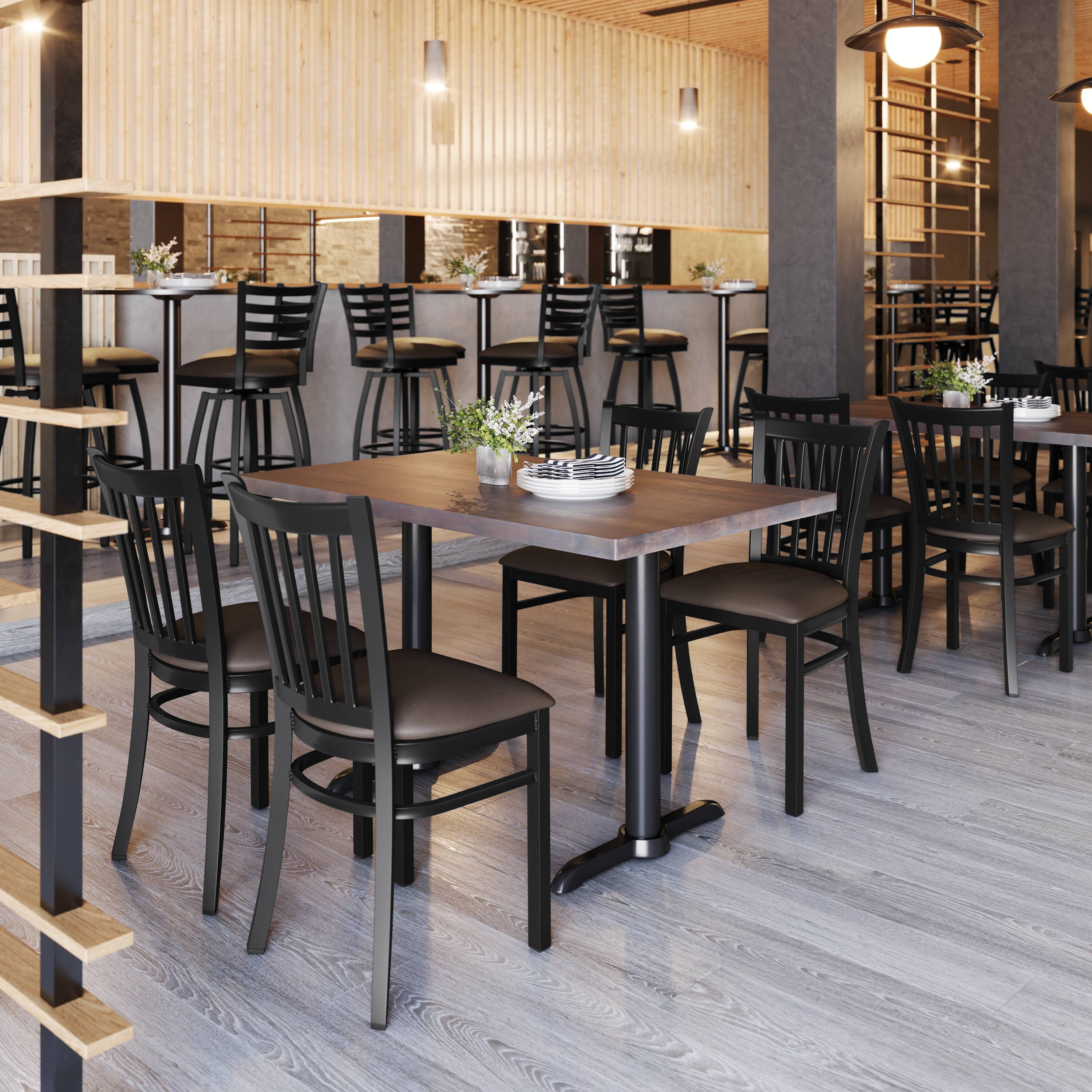Alt View 1. Emma + Oliver - Ladder Back Metal Restaurant Dining Chair - Mocha Vinyl Seat/Black Metal Frame.