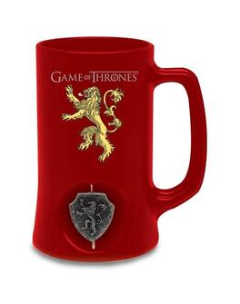 Game of Thrones - House Lannister Ceramic Stein w/ Rotating Metal Emblem - Red