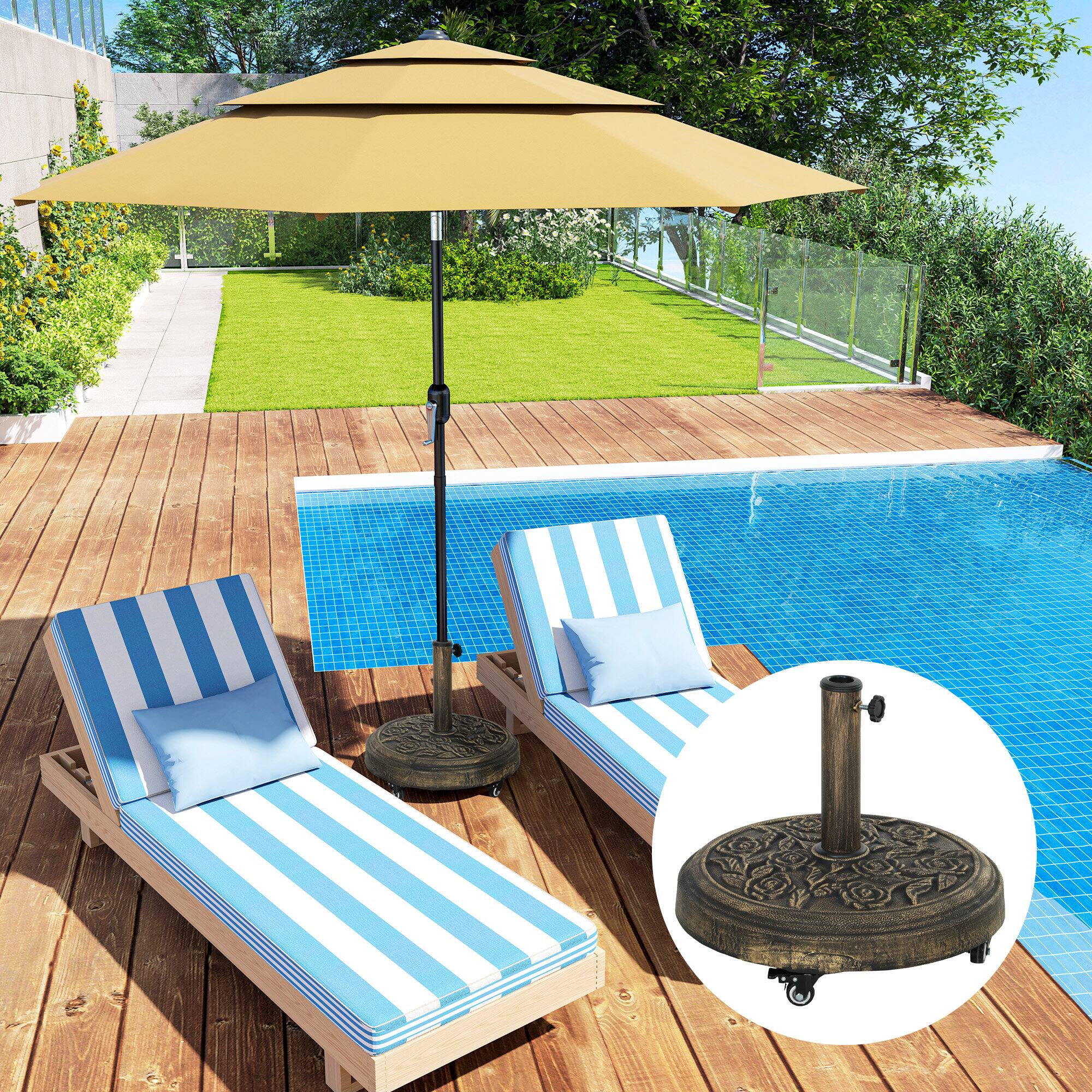 Alt View 5. Outsunny - Round Patio Umbrella Base, 46 lbs Resin Umbrella Base with Wheels, Outdoor Umbrella Stand for 1.3"/1.5"/1.9" Umbrella - Bronze.