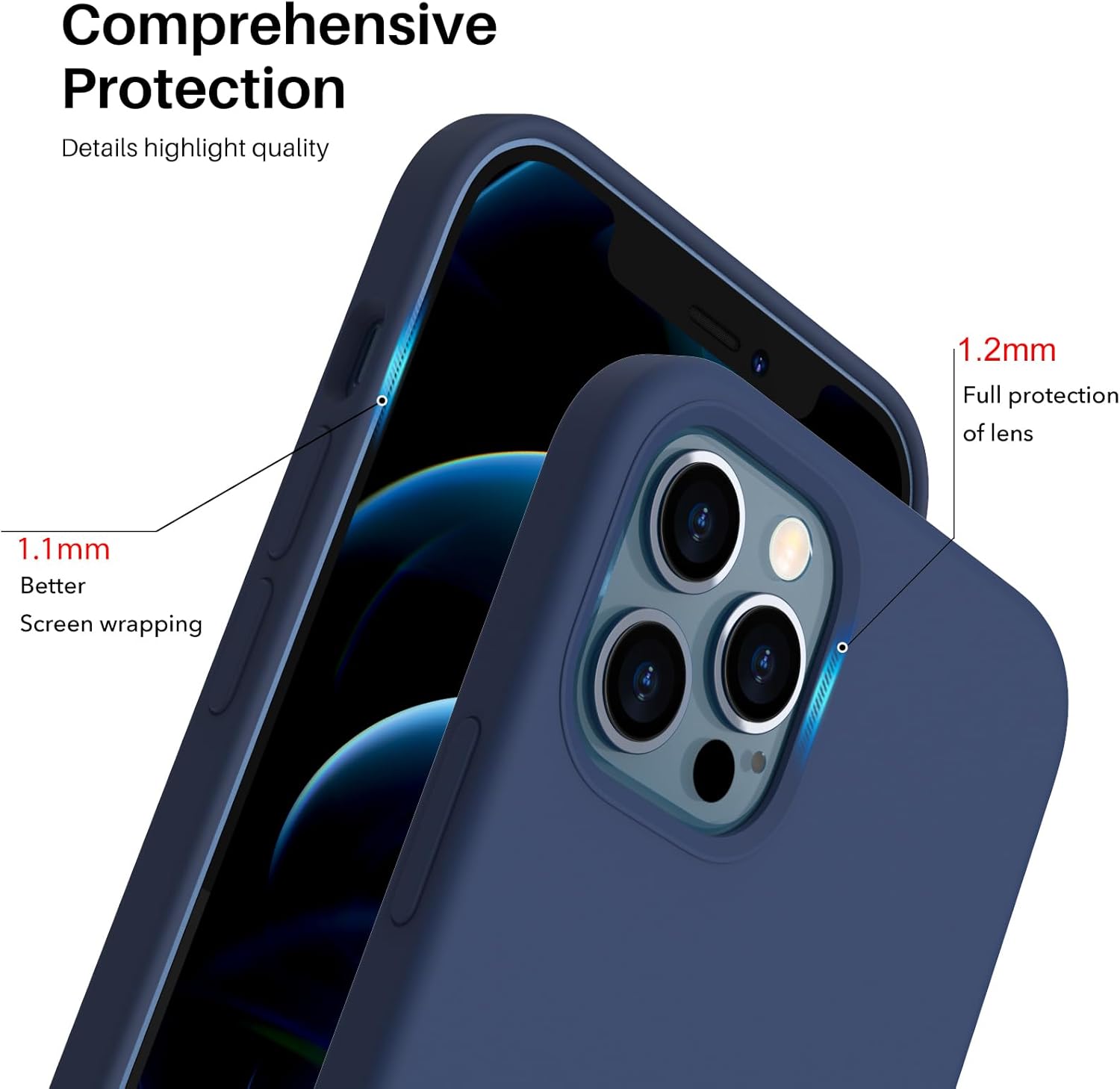 Comprehensive Protection Details highlight quality 1.2mm Full protection of lens 1.1mm Better Screen wrapping