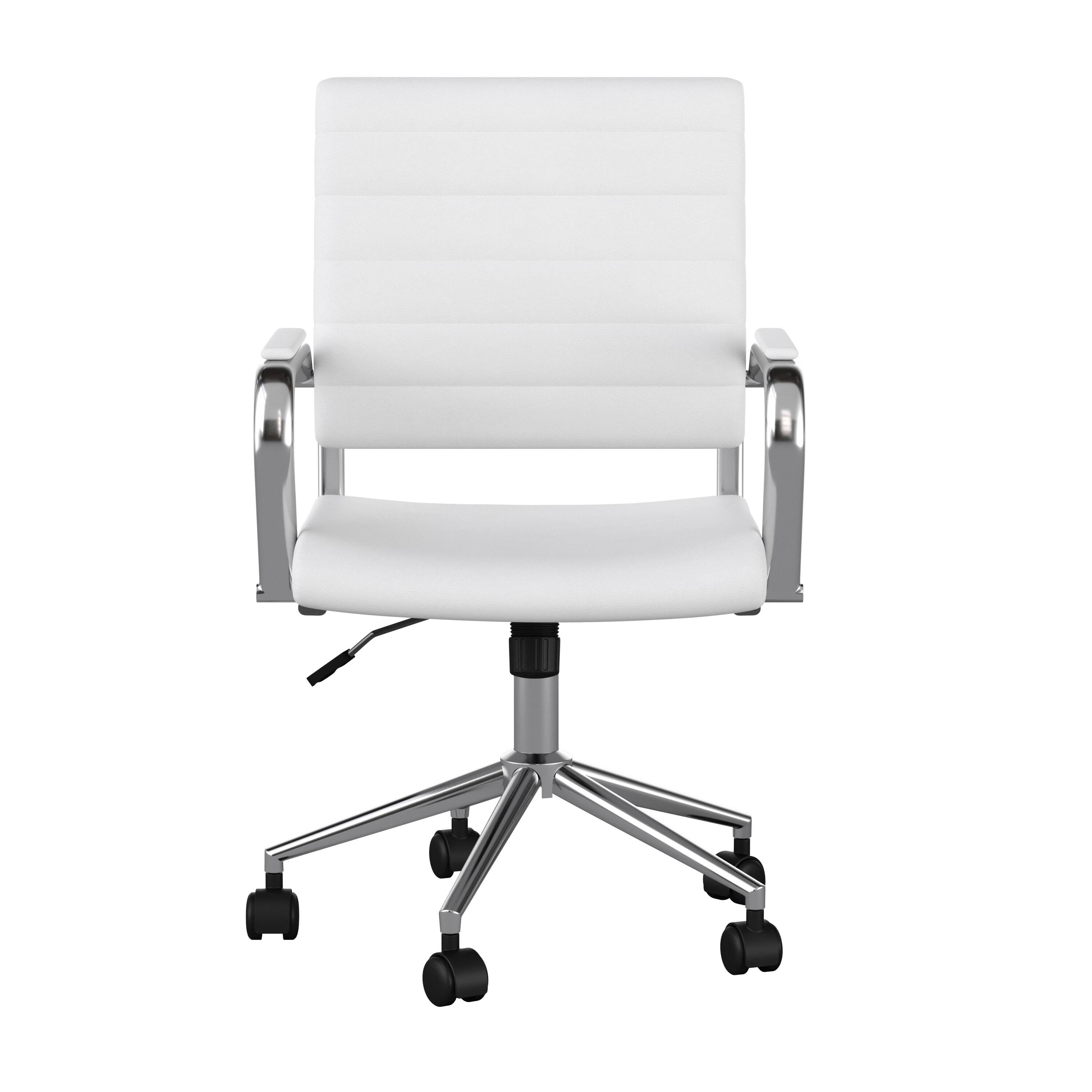 Alt View 21. Martha Stewart - Piper Ribbed Faux Leather Office Chair - White Faux Leather/Polished Nickel.