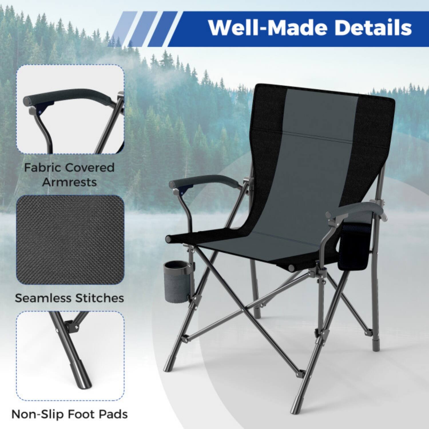 Well-Made Details

- Fabric Covered Armrests
- Seamless Stitches
- Non-Slip Foot Pads