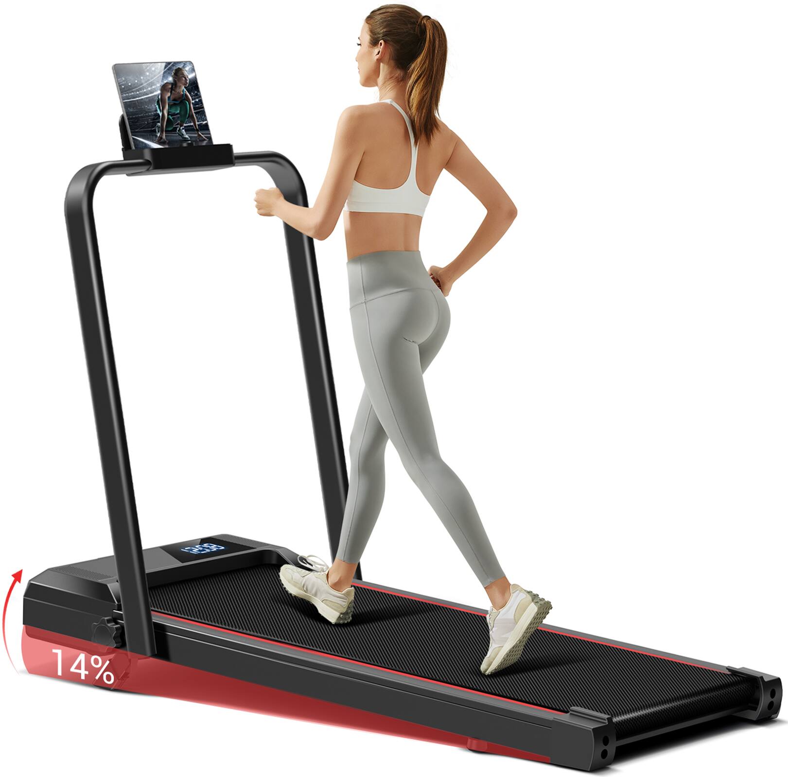 ROBORE - CW1F Walking Pad, 14% Incline Treadmill, 12KM/H, 2.5HP, 136kg Capacity, Folding Under Desk Treadmill for Home and Office - Black