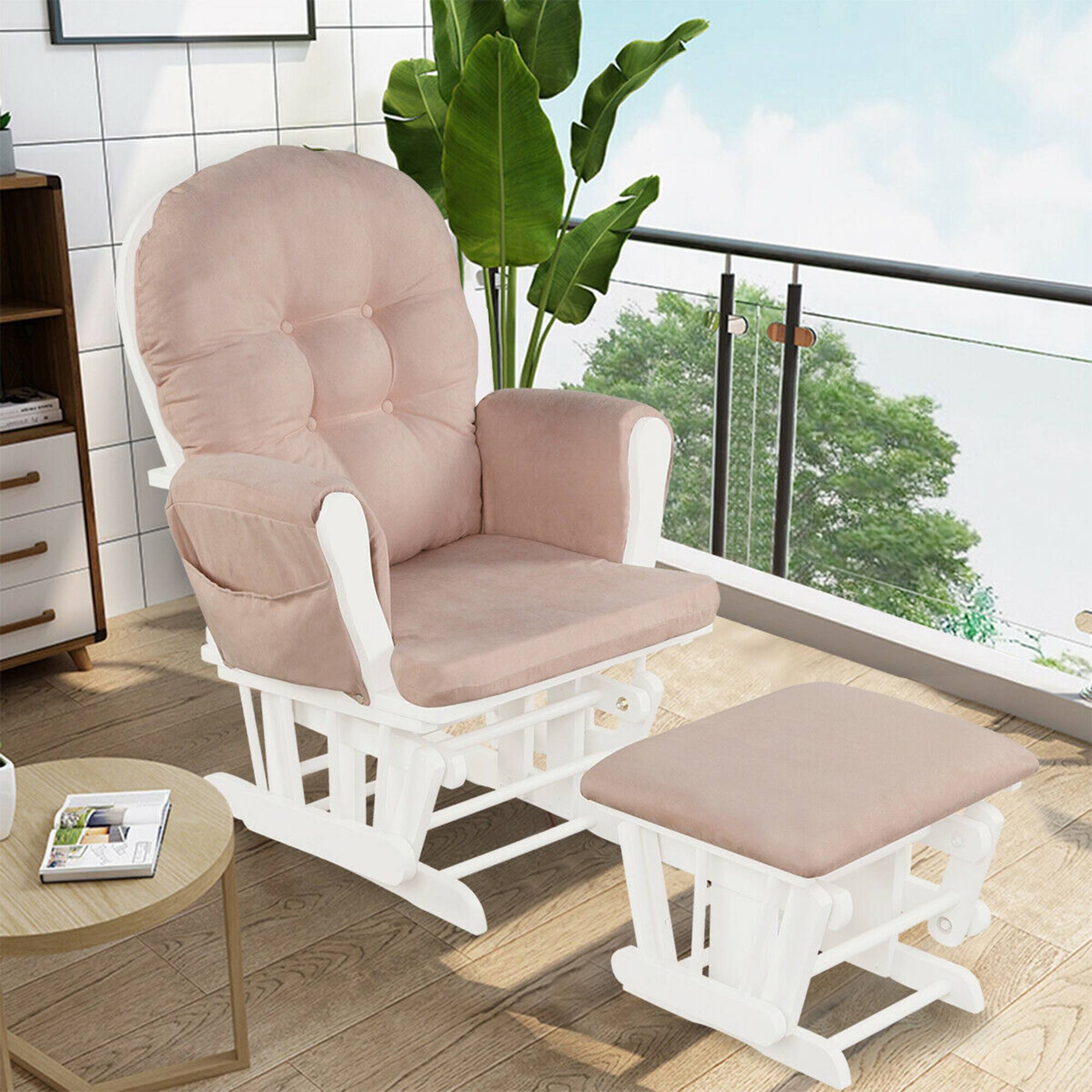 Alt View 2. Gymax - Gymax Glider and Ottoman Cushion Set Wood Baby Nursery Rocking Chair Pink - Pink.