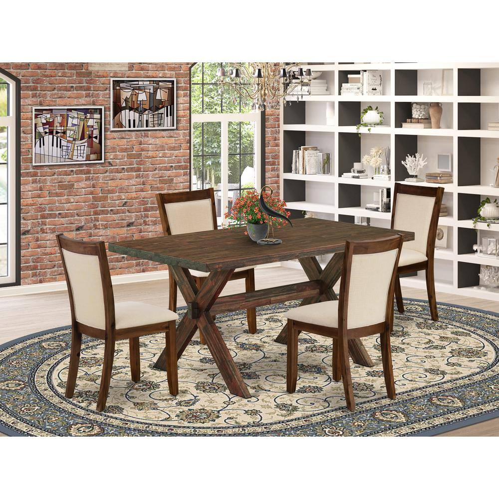 Angle. East West Furniture - East West Furniture 5-Pc Dining Room Table Set Includes a Wooden Table and 4 Light Beige Linen Fabric Upholstered - Multi-Color.