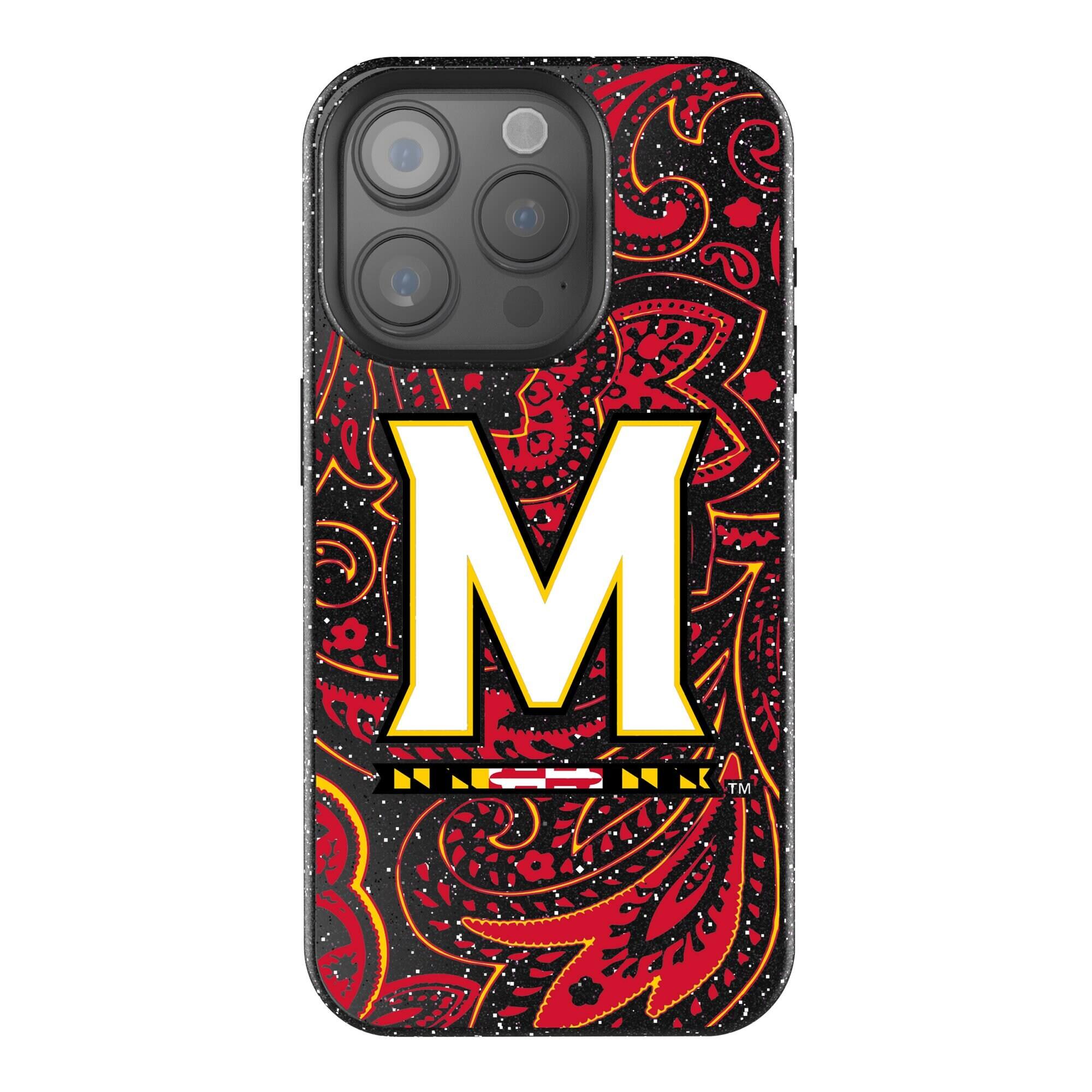 Front. Keyscaper - Maryland Terrapins Paisley Bling iPhone Case - 15 Pro Max - Black.