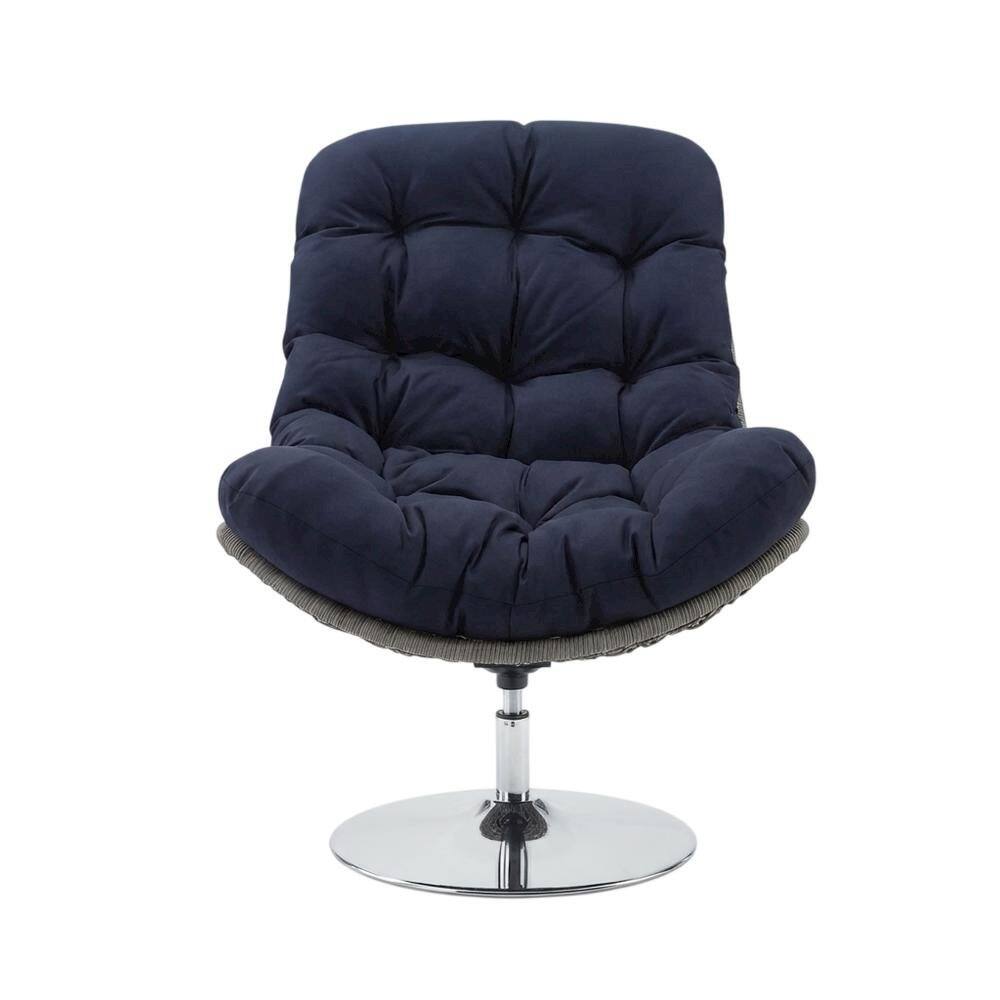 Back. Outdoor Escape - Wicker Rattan Outdoor Swivel Lounge Chair With Cushioned Seat - Blue.