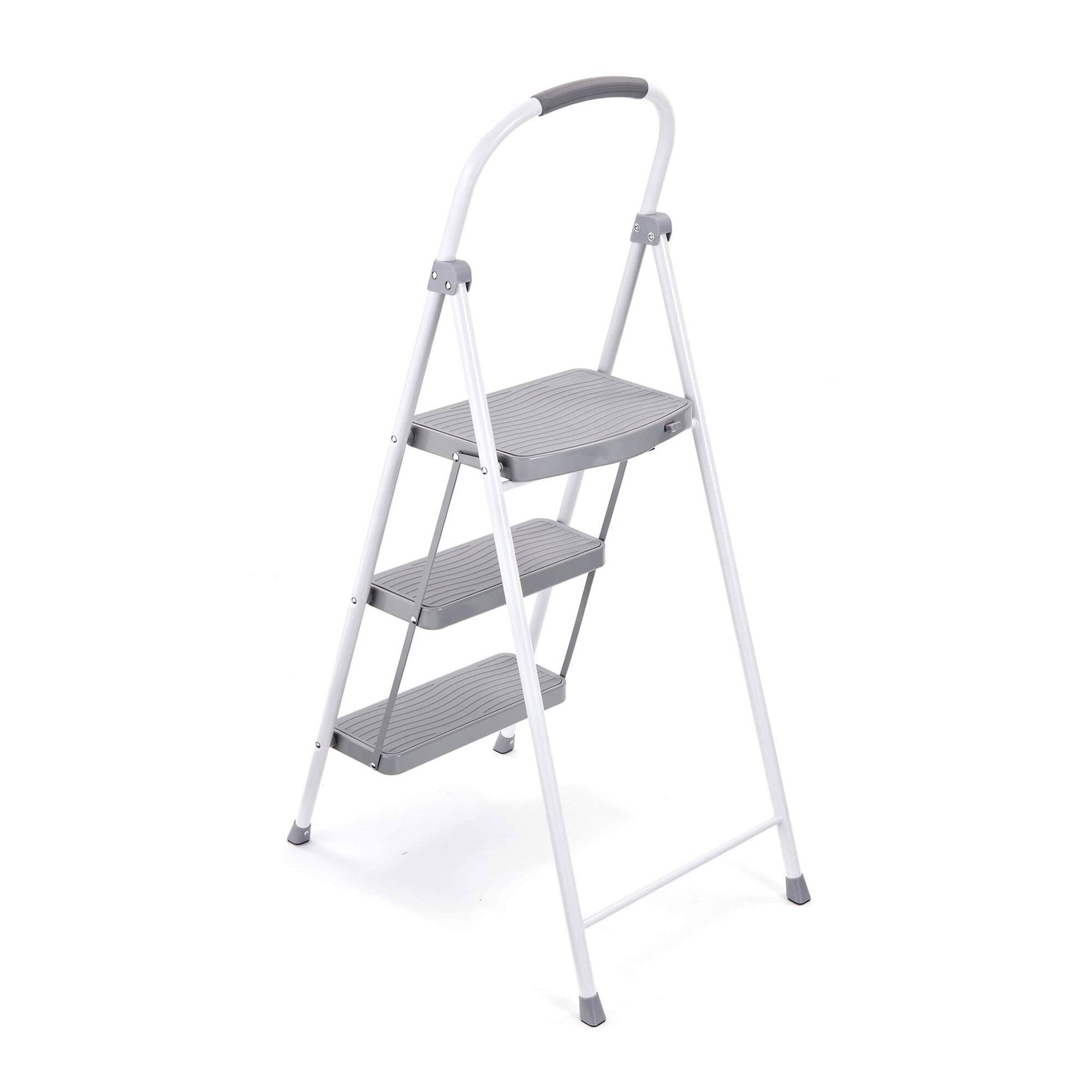 Alt View 5. RubberMaid - Rubbermaid 3 Step Folding Ladder, Steel Foldable Step Stool w/ Hand Grip, White - White.