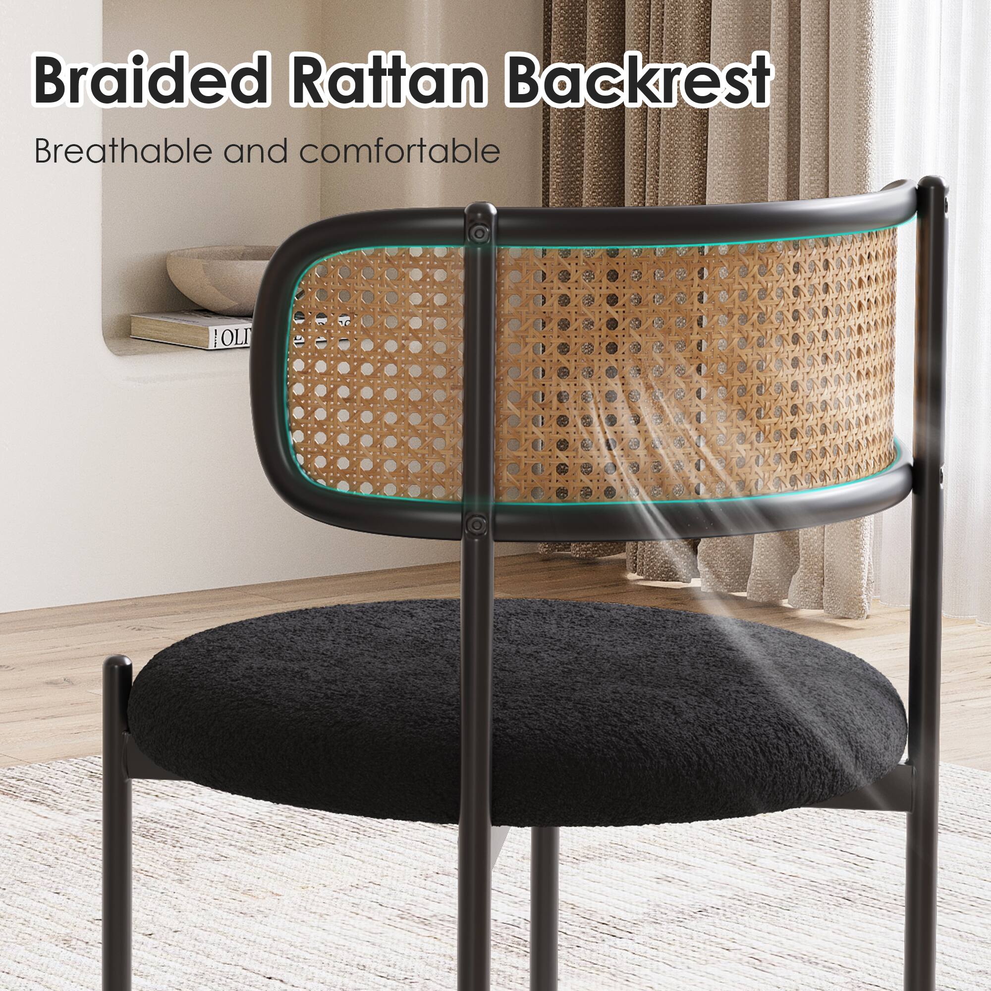 Braided Rattan Backrest  
Breathable and comfortable